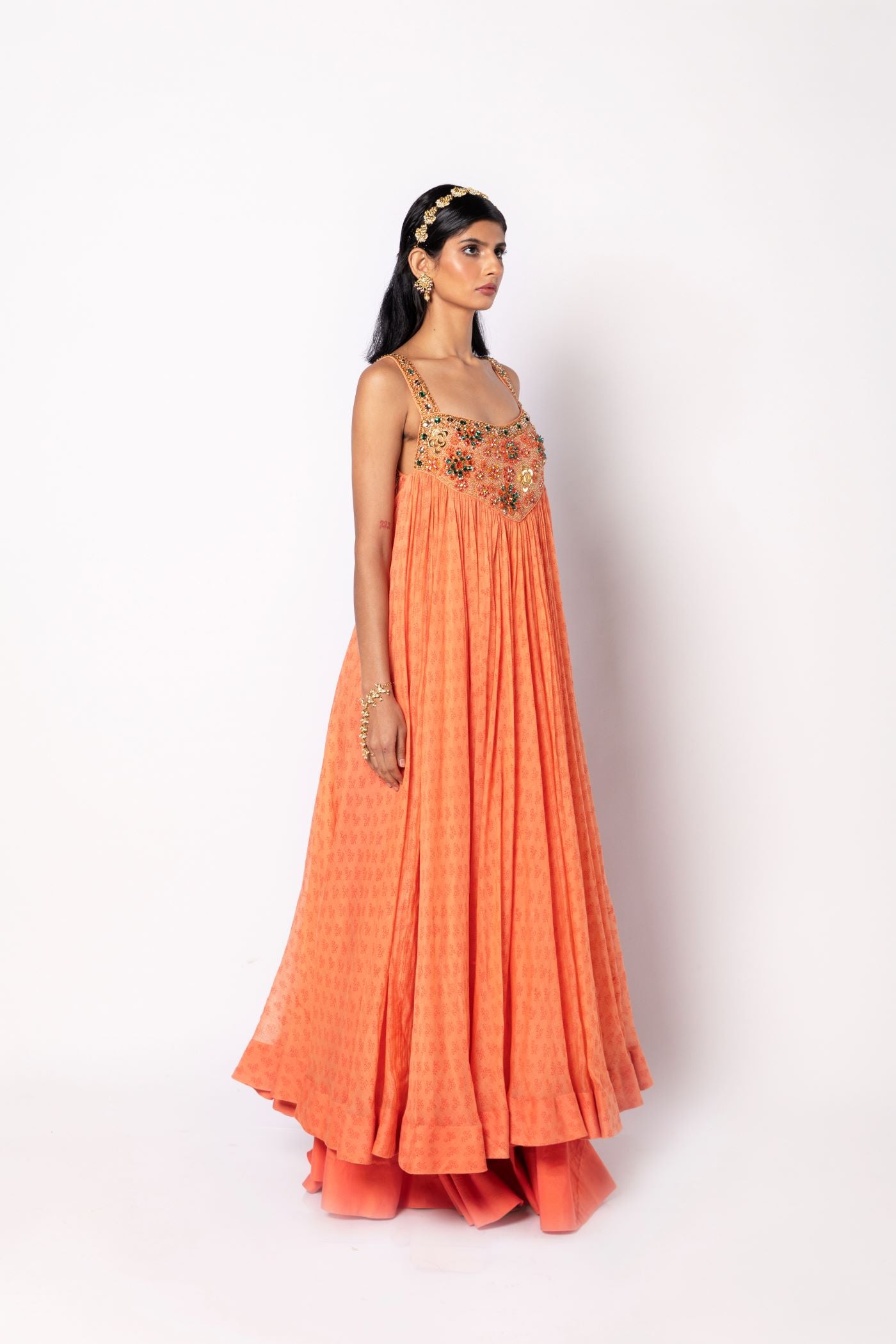 Melon Orange Dress  with Pallazo Pants Set