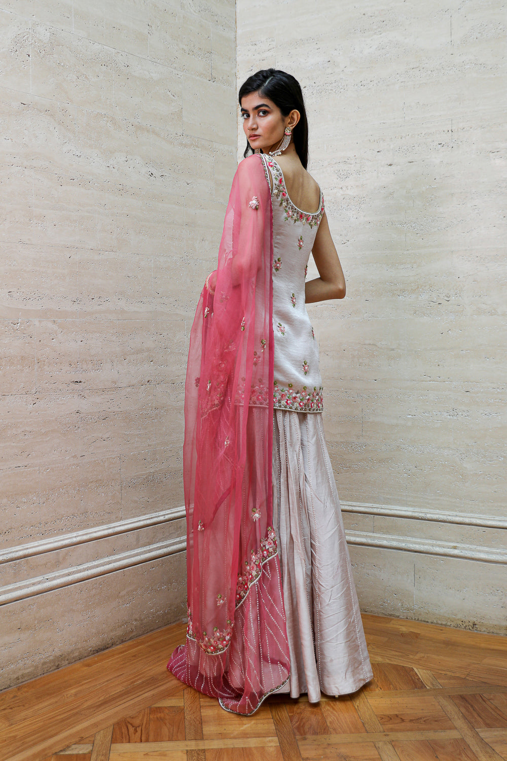 Beige Short Tunic Sharara Dupatta Set