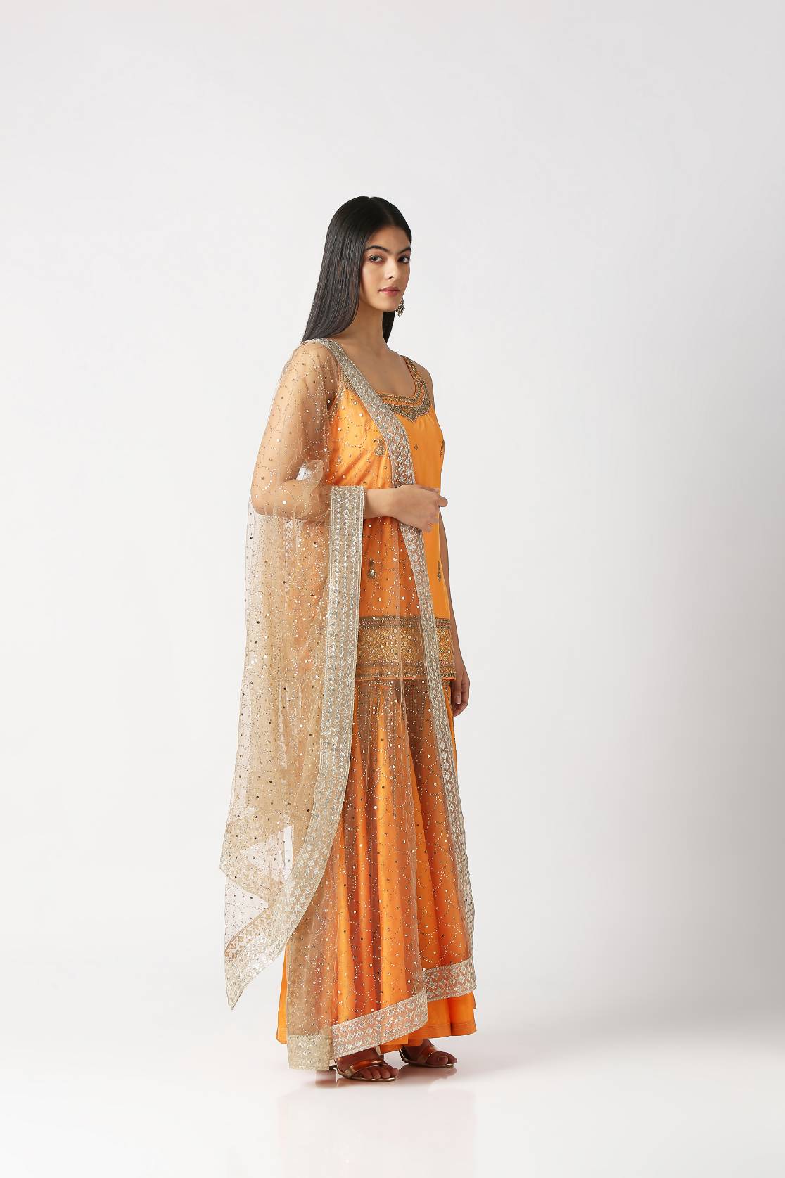 Mango Yellow Short Kurta with Panelled Sharara Set