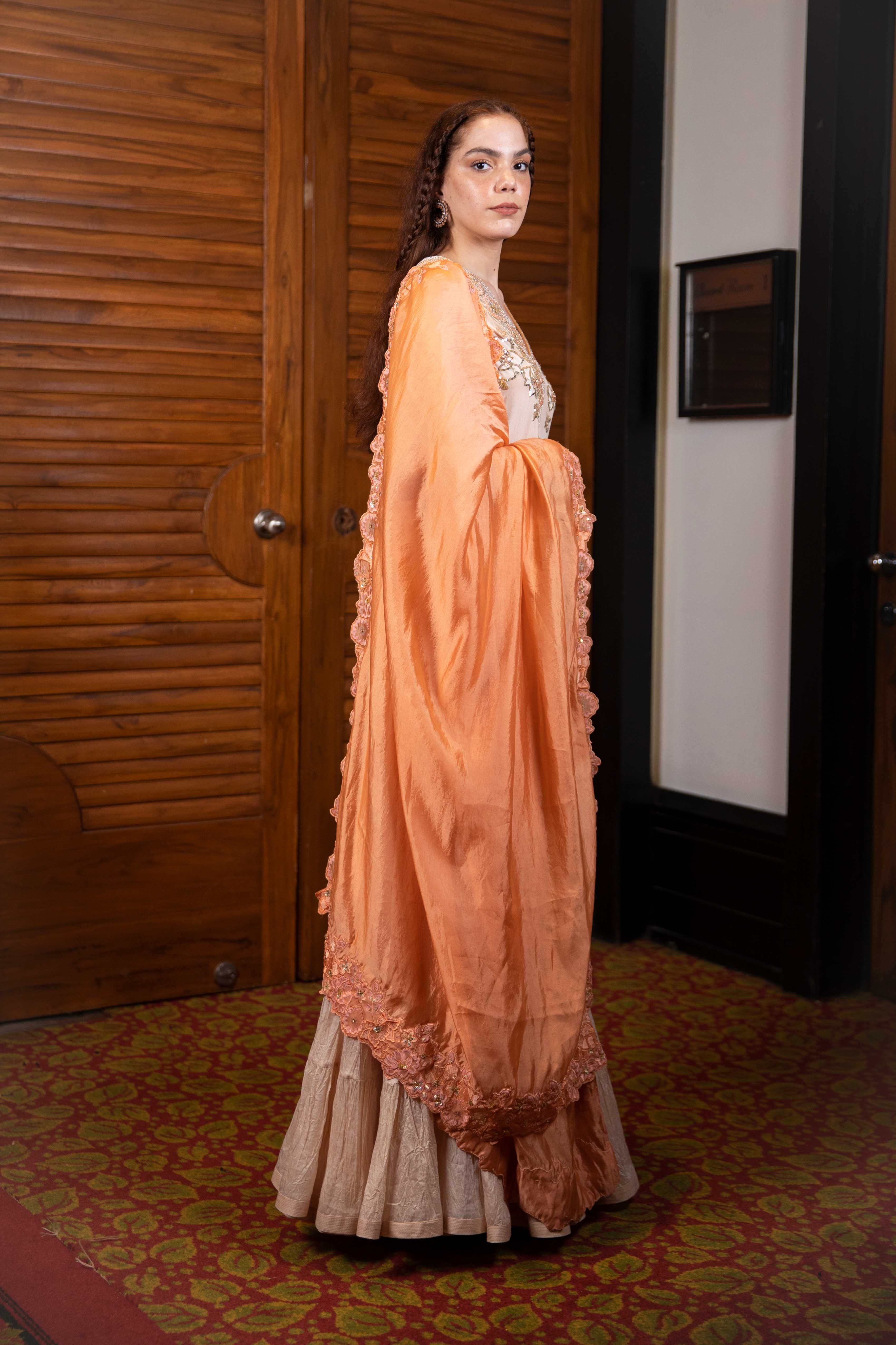 Beige Kurta with Skirt & Dupatta Set