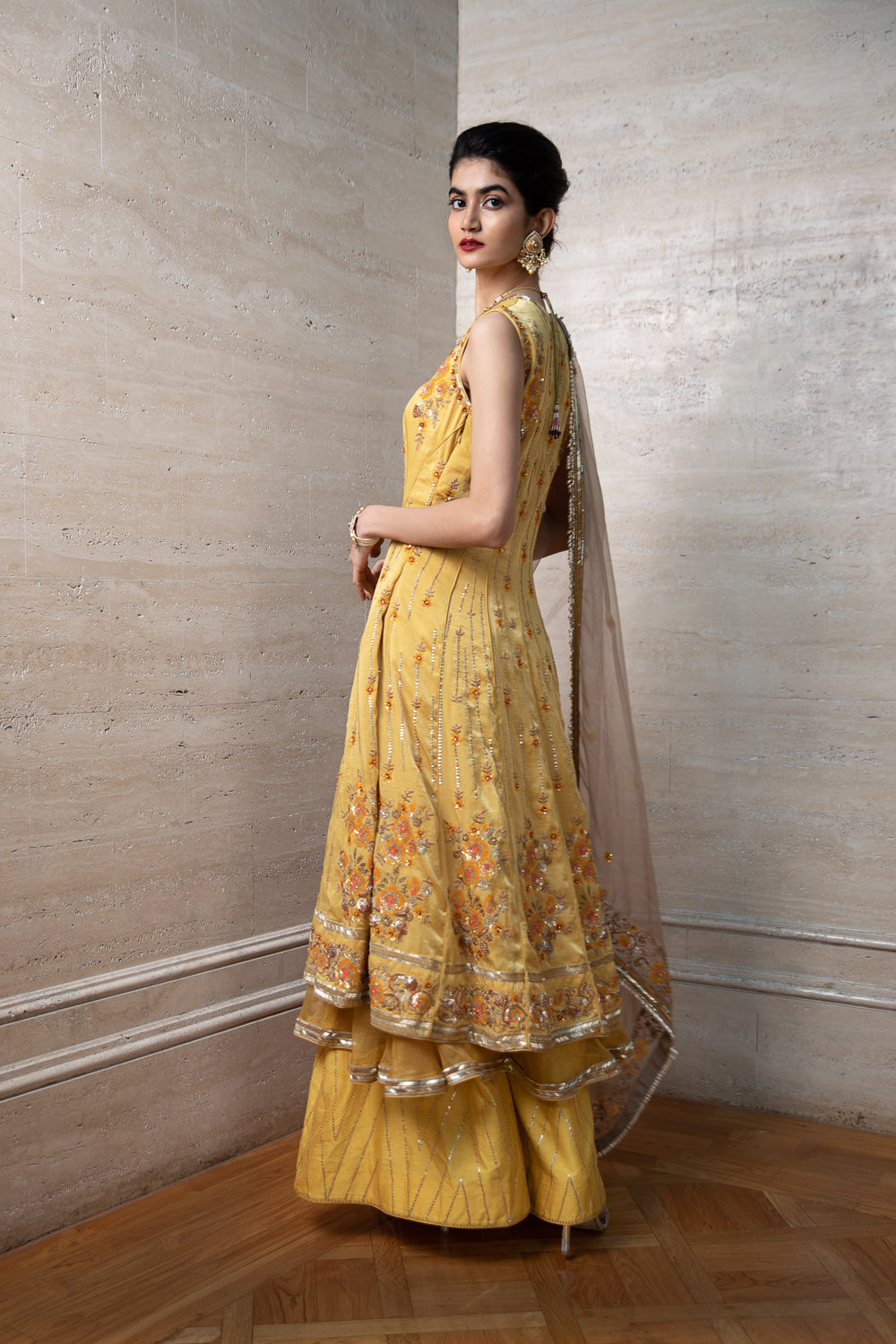 Yellow Anarkali Churidar and Dupatta Set