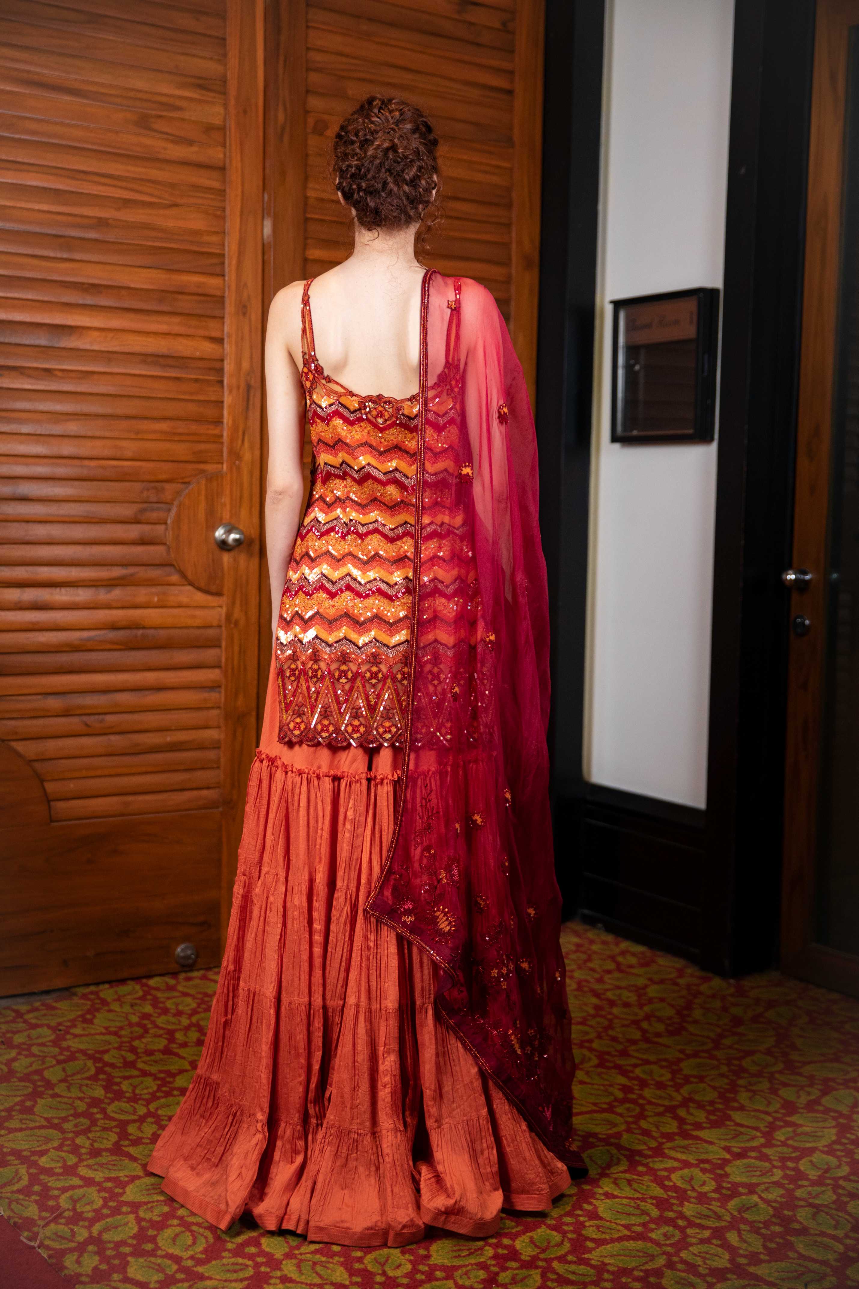 Orange Kurta with Gharara & Dupatta Set