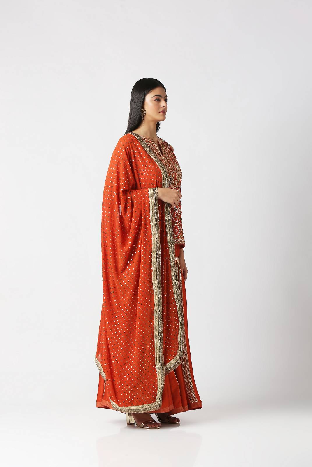 Orangeade Short Kurta And Panelled Sharara Set