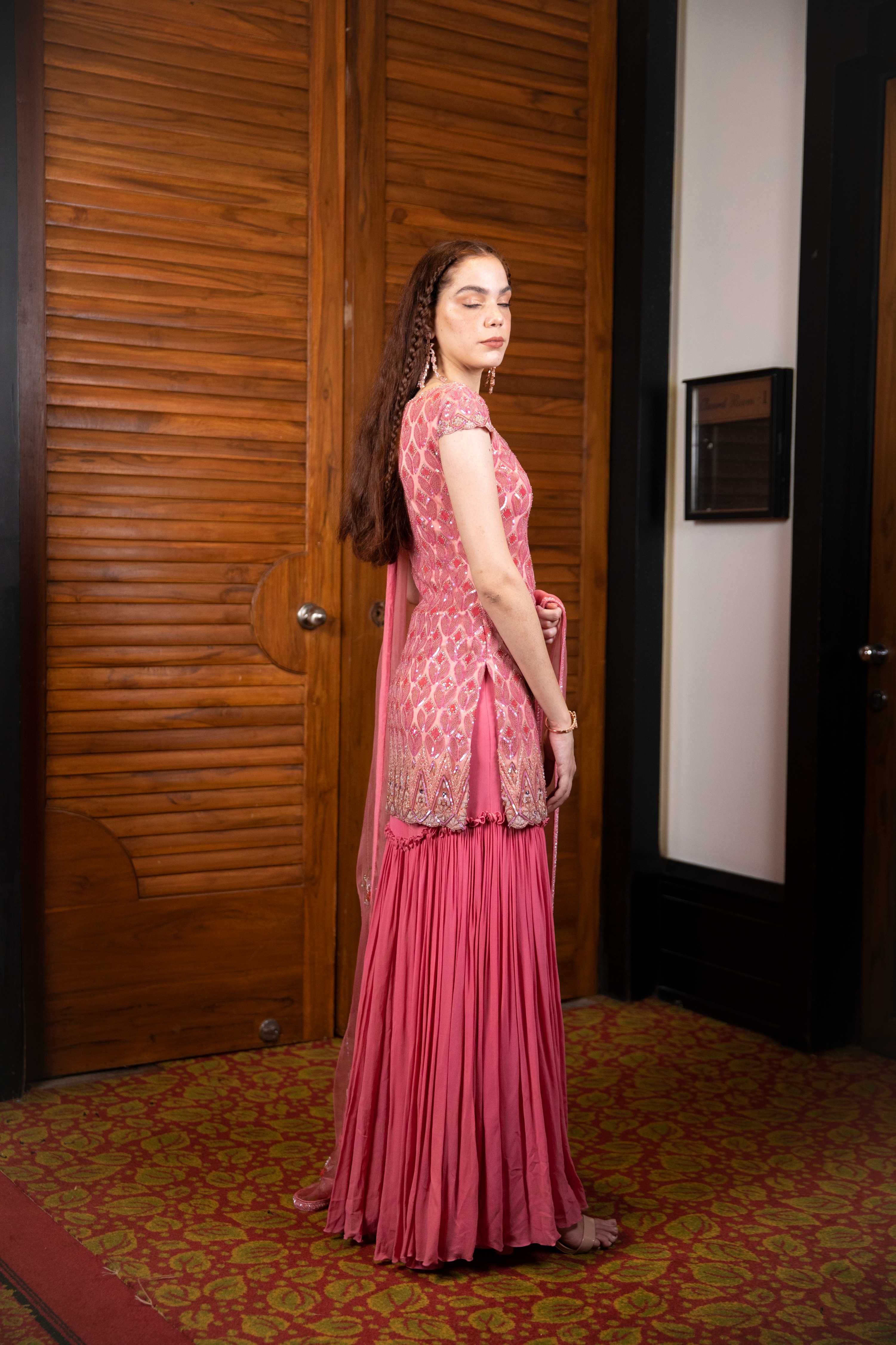 Pink Kurta with Gharara & Dupatta Set