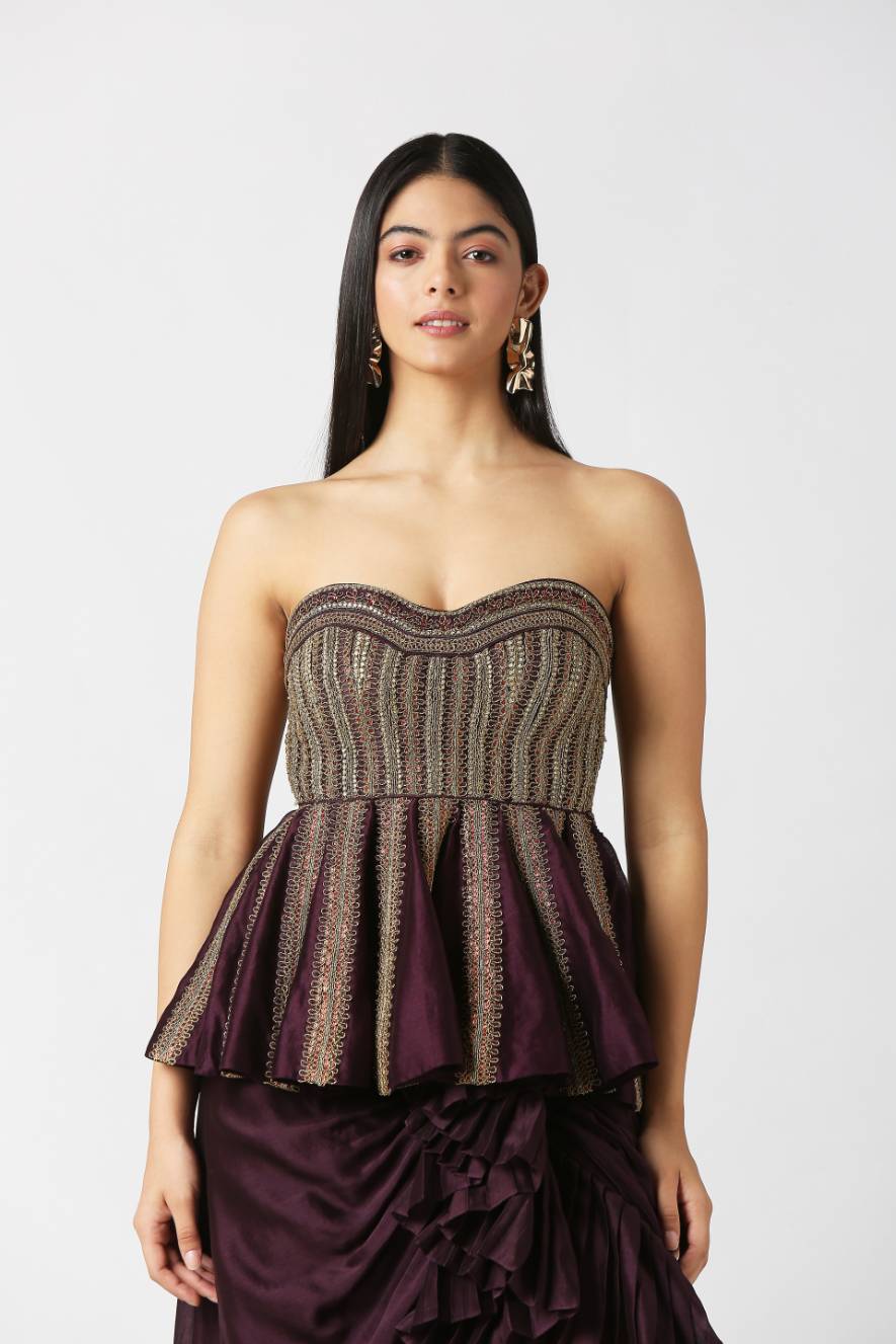 Berry Purple Peplum Top With Frill Skirt