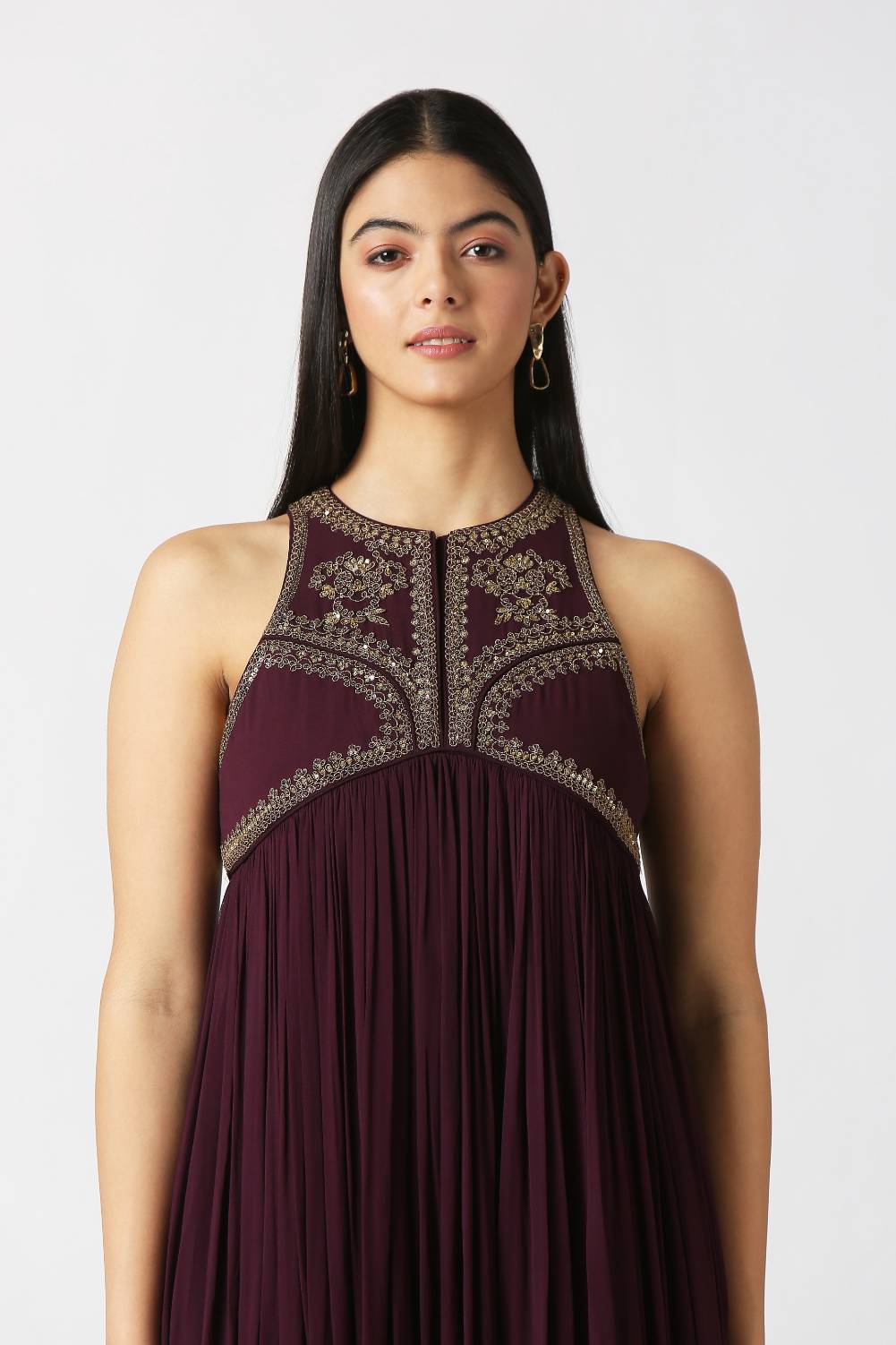 Berry Purple Gathered Kurta with Palazzo Pant