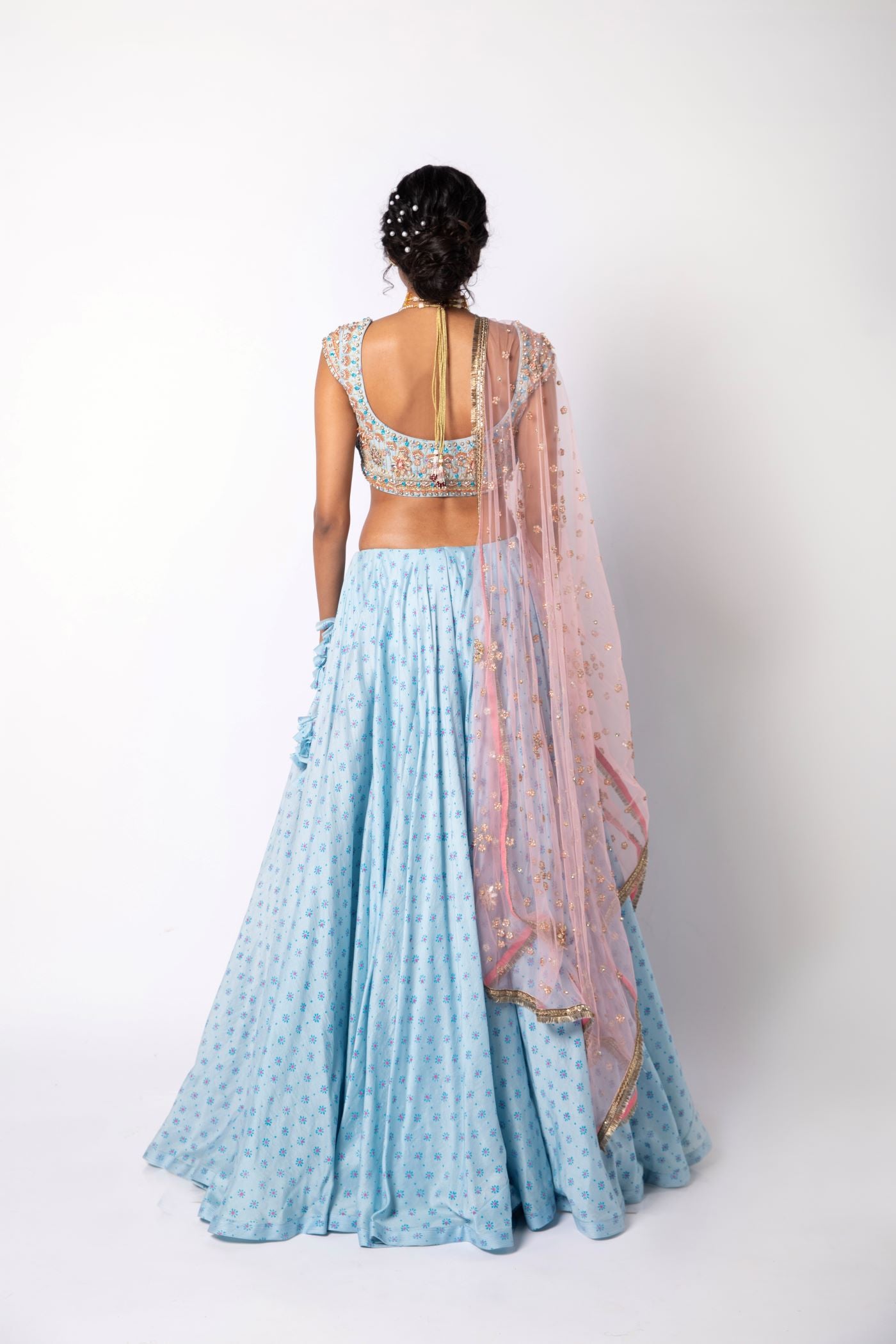 Dusk Blue Lehenga & Blouse with Dupatta Set