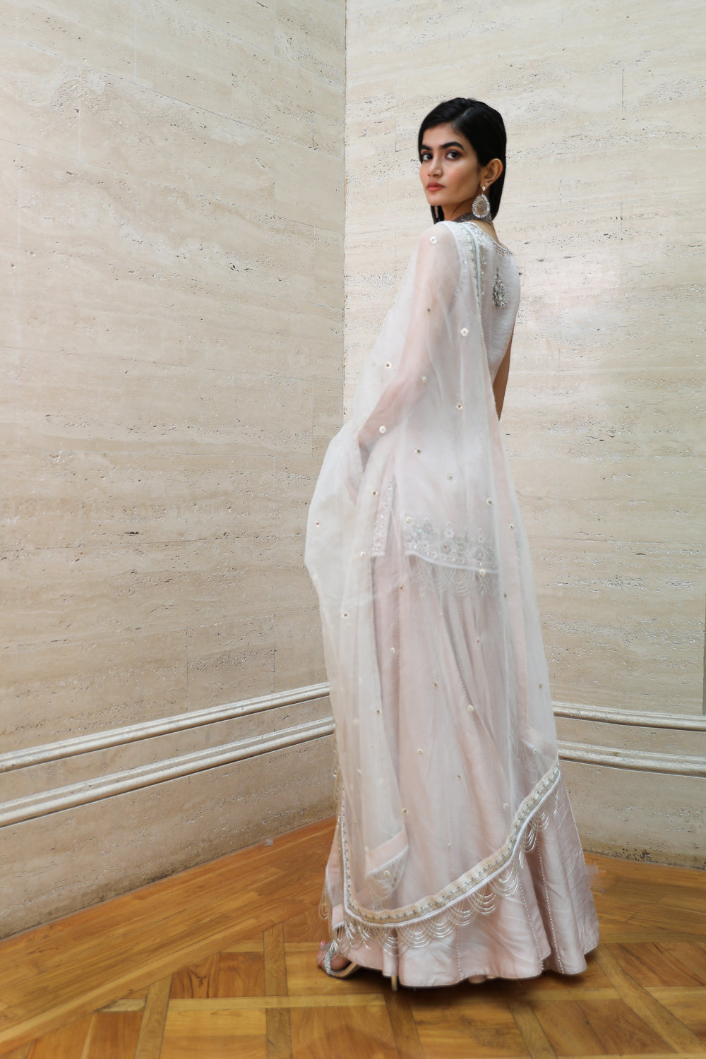 Off-White Short Tunic Sharara Dupatta Set