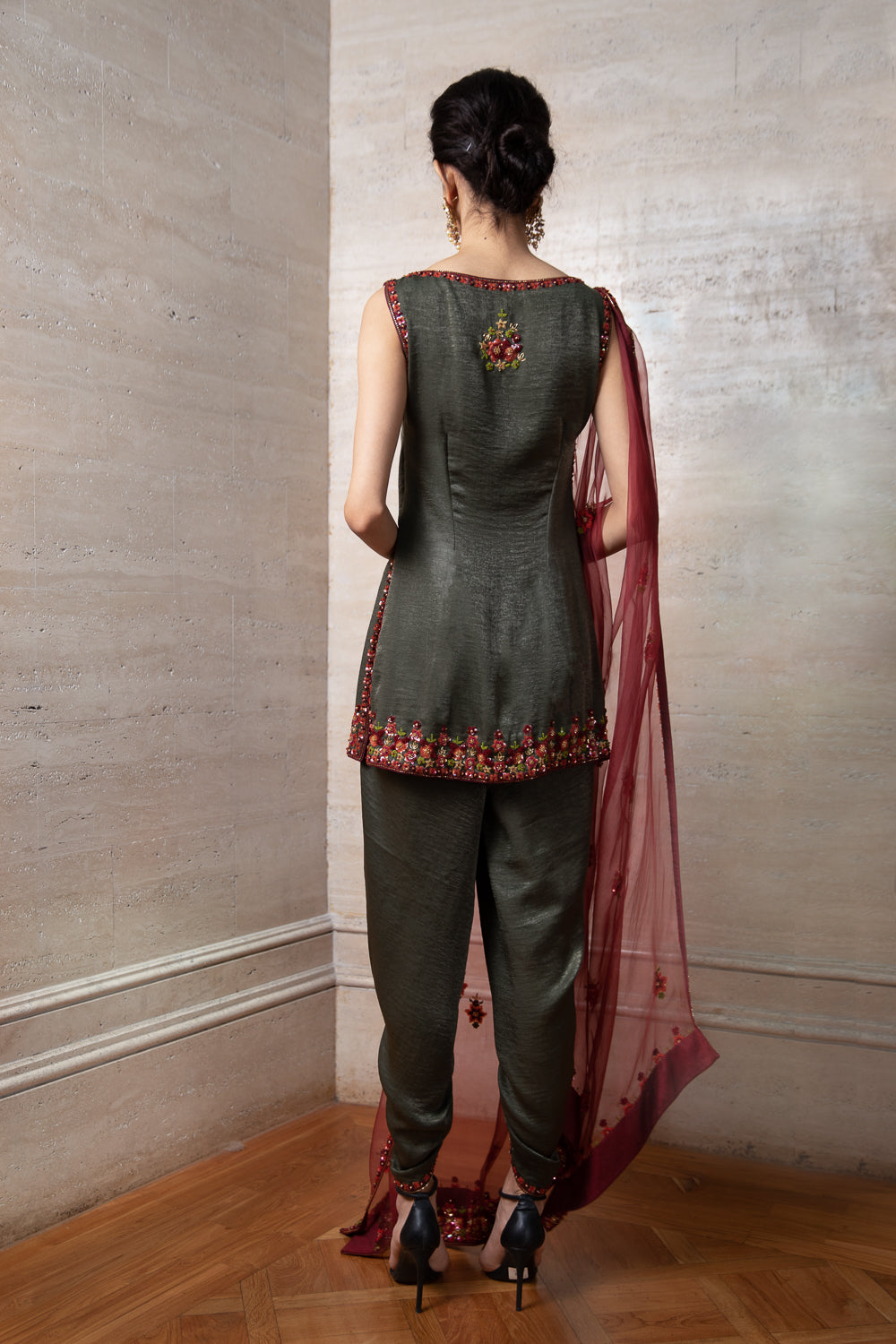 Green Short Tunic Dhoti and Dupatta Set