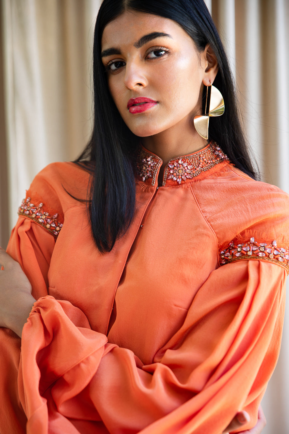 Orange Drop-Shoulder Shirt