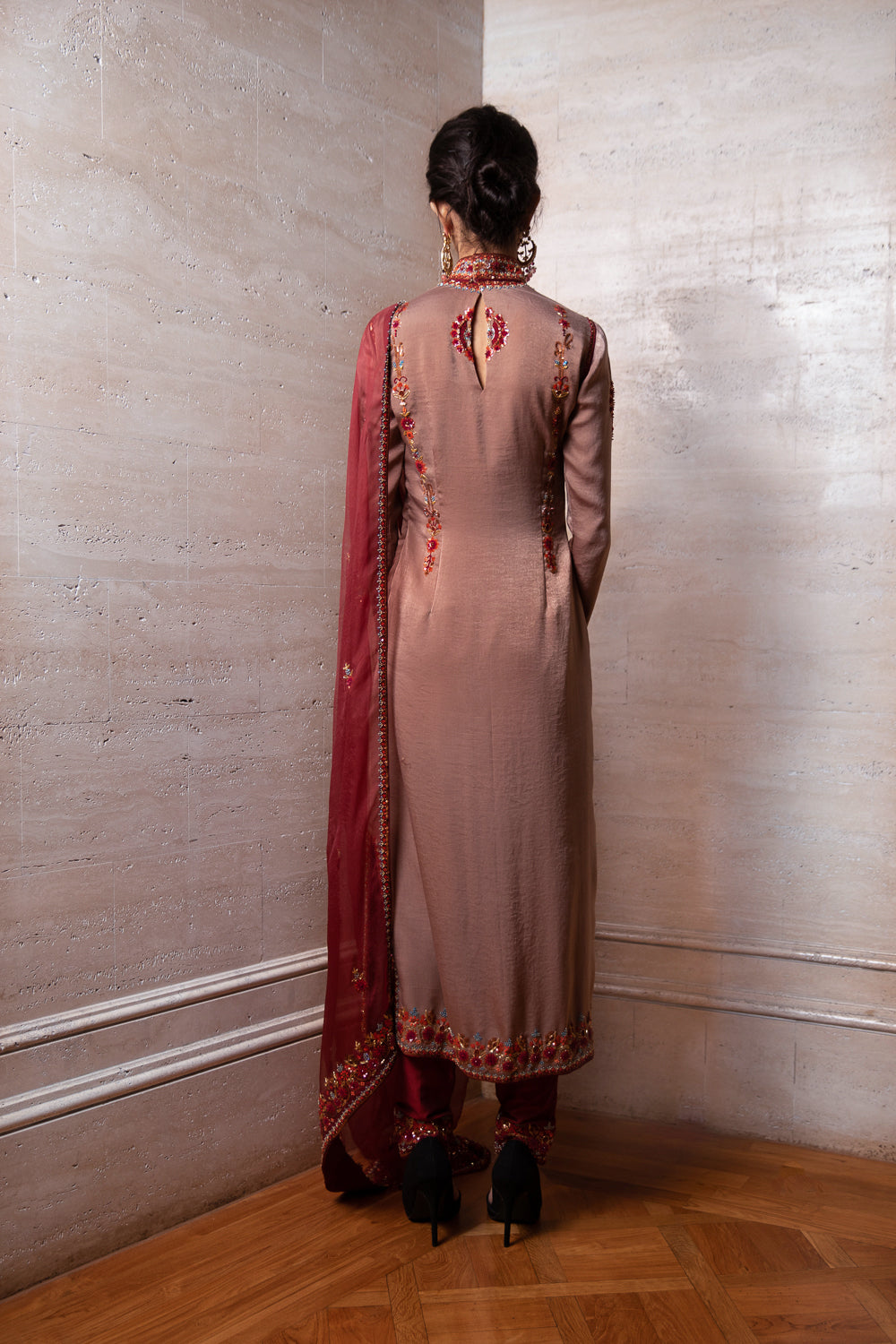 Brown Kurta Palazzo and Dupatta Set