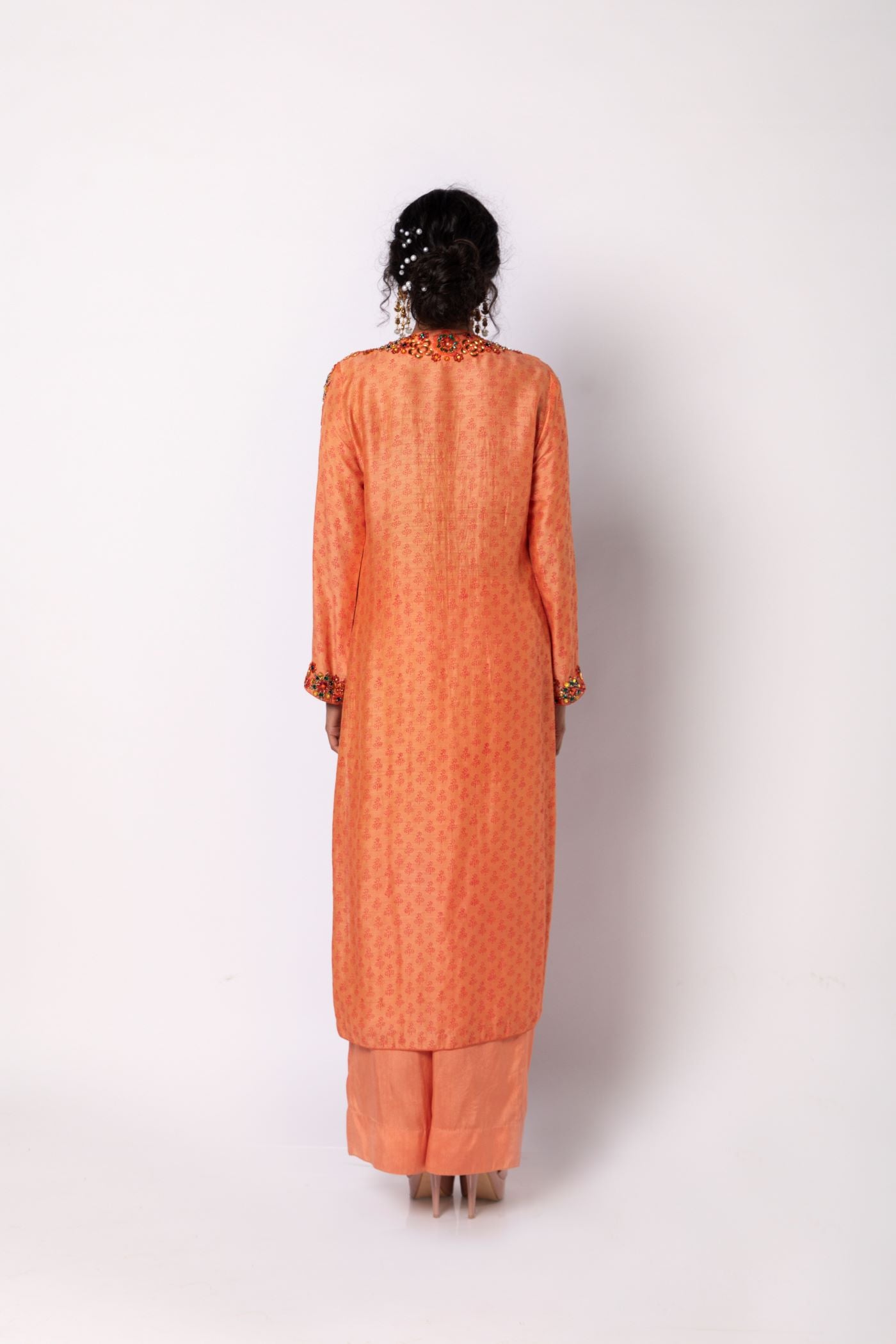 Melon Orange Kurta with Staright Pants