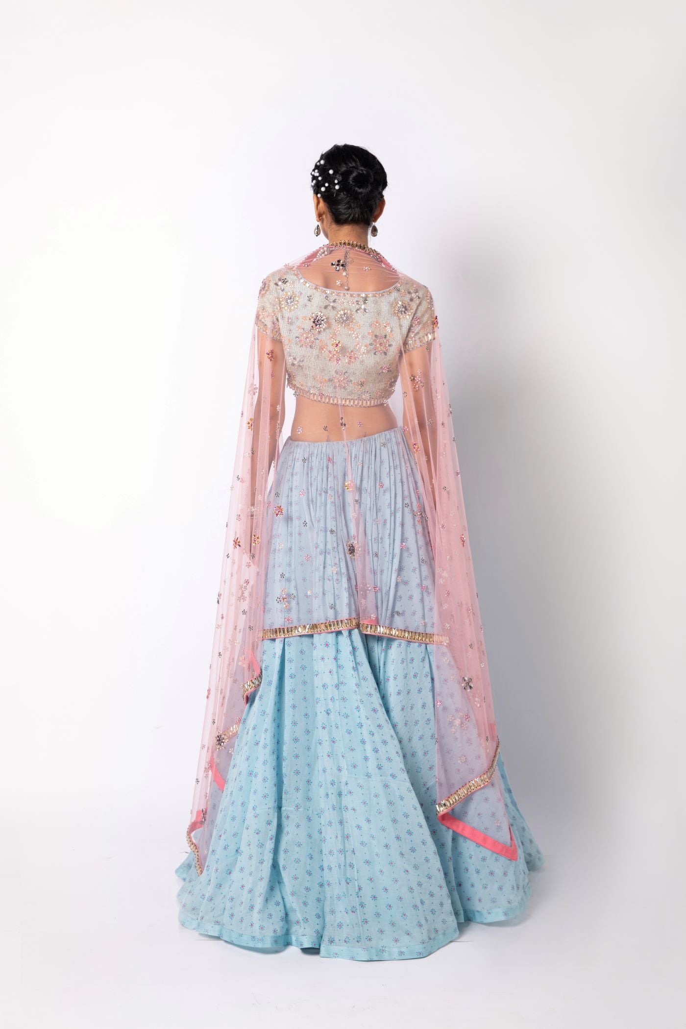 Dusk Blue Lehenga & Sweetheart Blouse with Dupatta Set