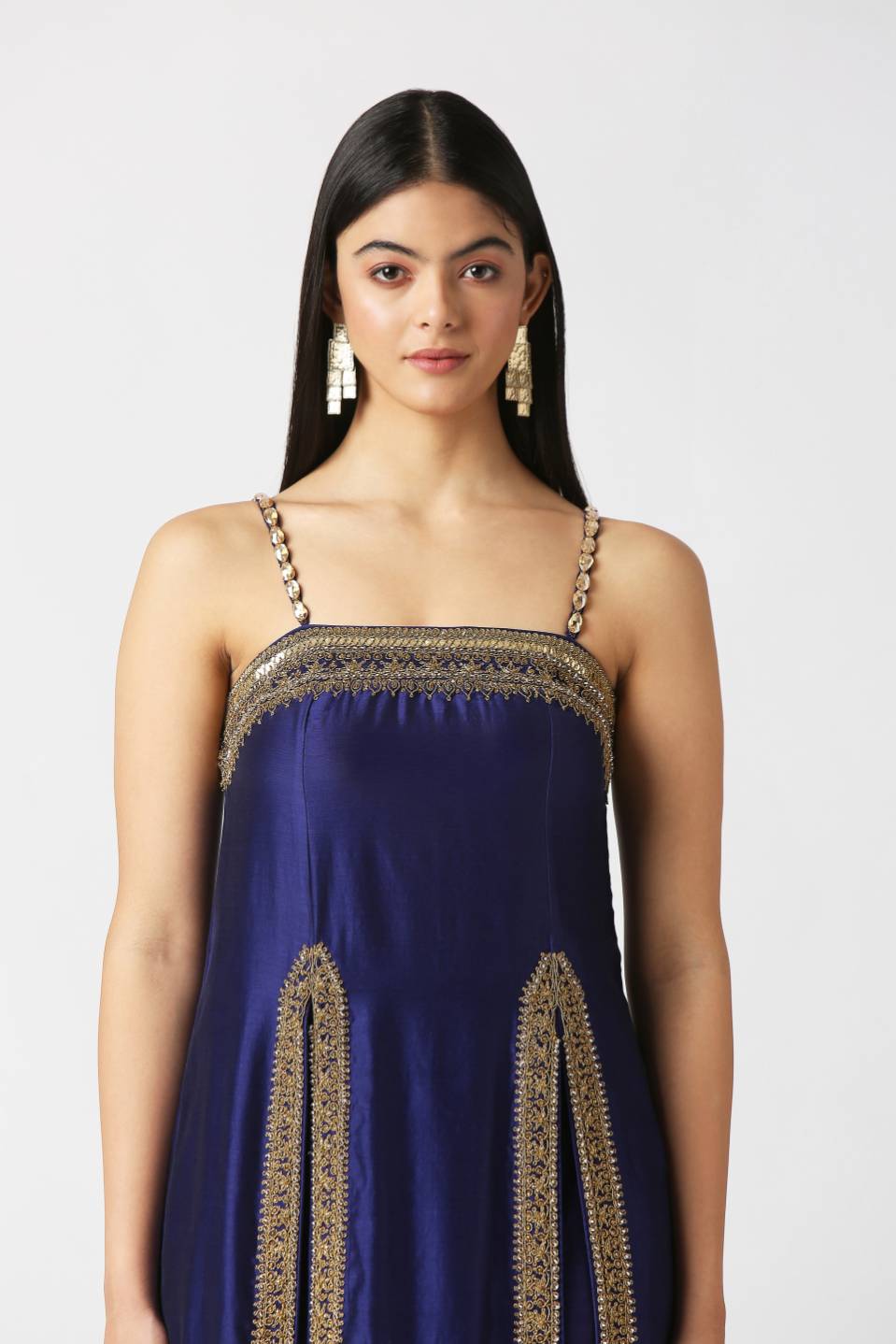 Navy Blue Strap Kurta With Palazzo Set