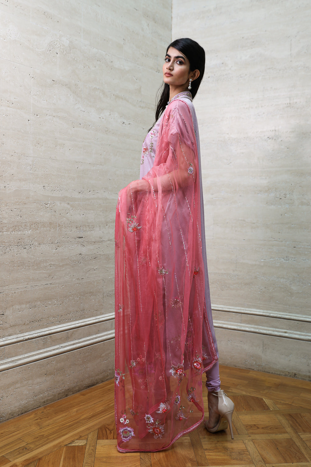 Kaftan with Churidar and Dupatta Set