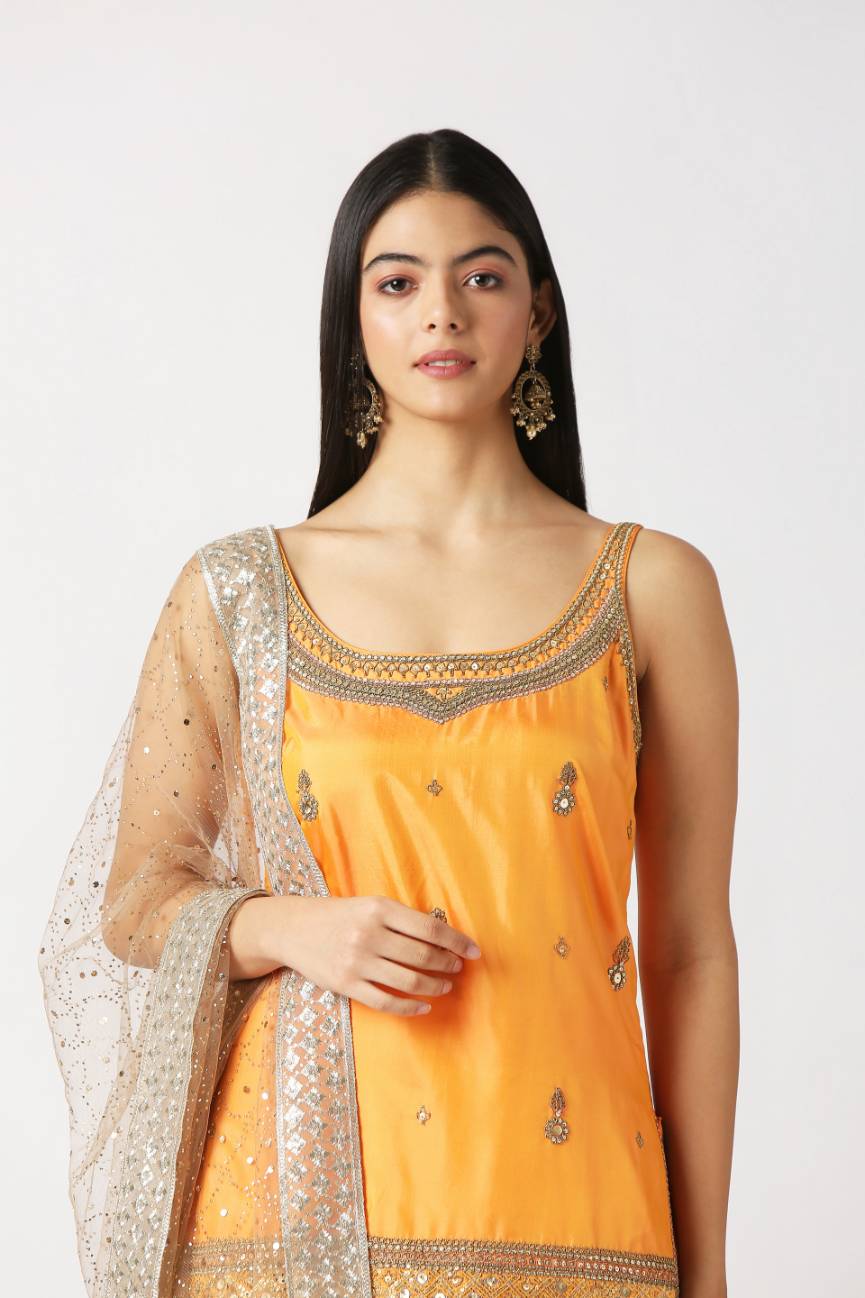 Mango Yellow Short Kurta with Panelled Sharara Set