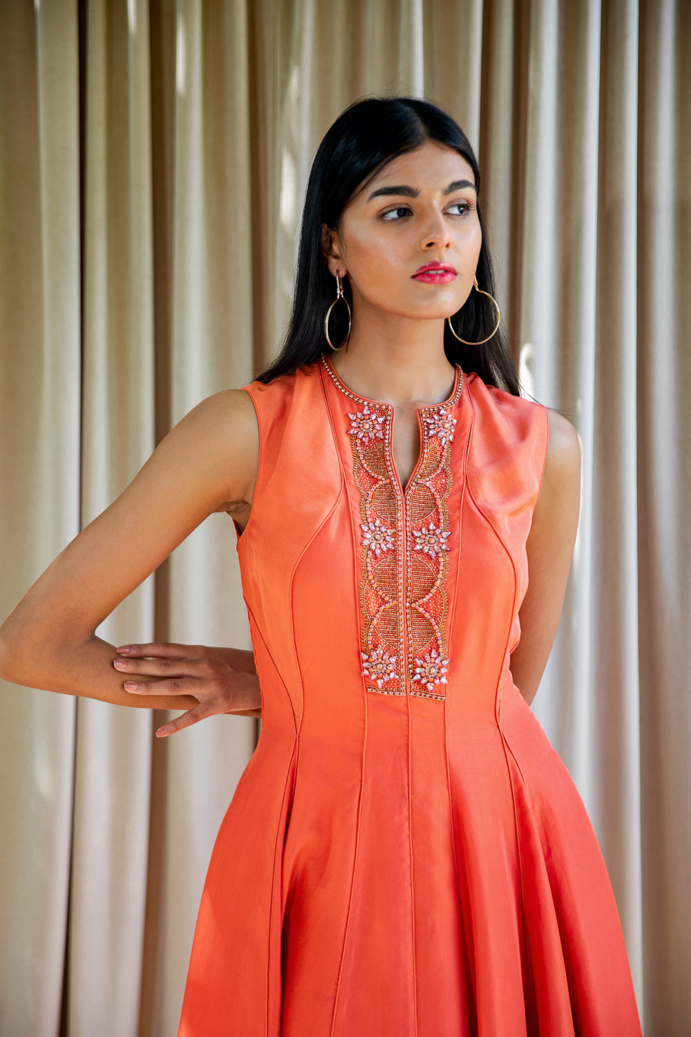 Orange Panelled Kurta with Pallazo Pants