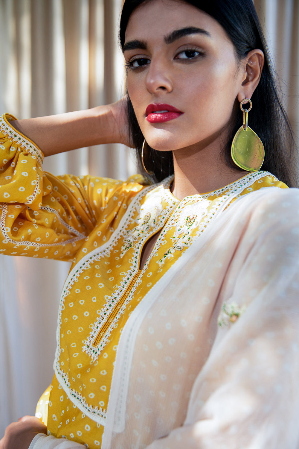 Yellow Short Kurta with Gharara And Dupatta