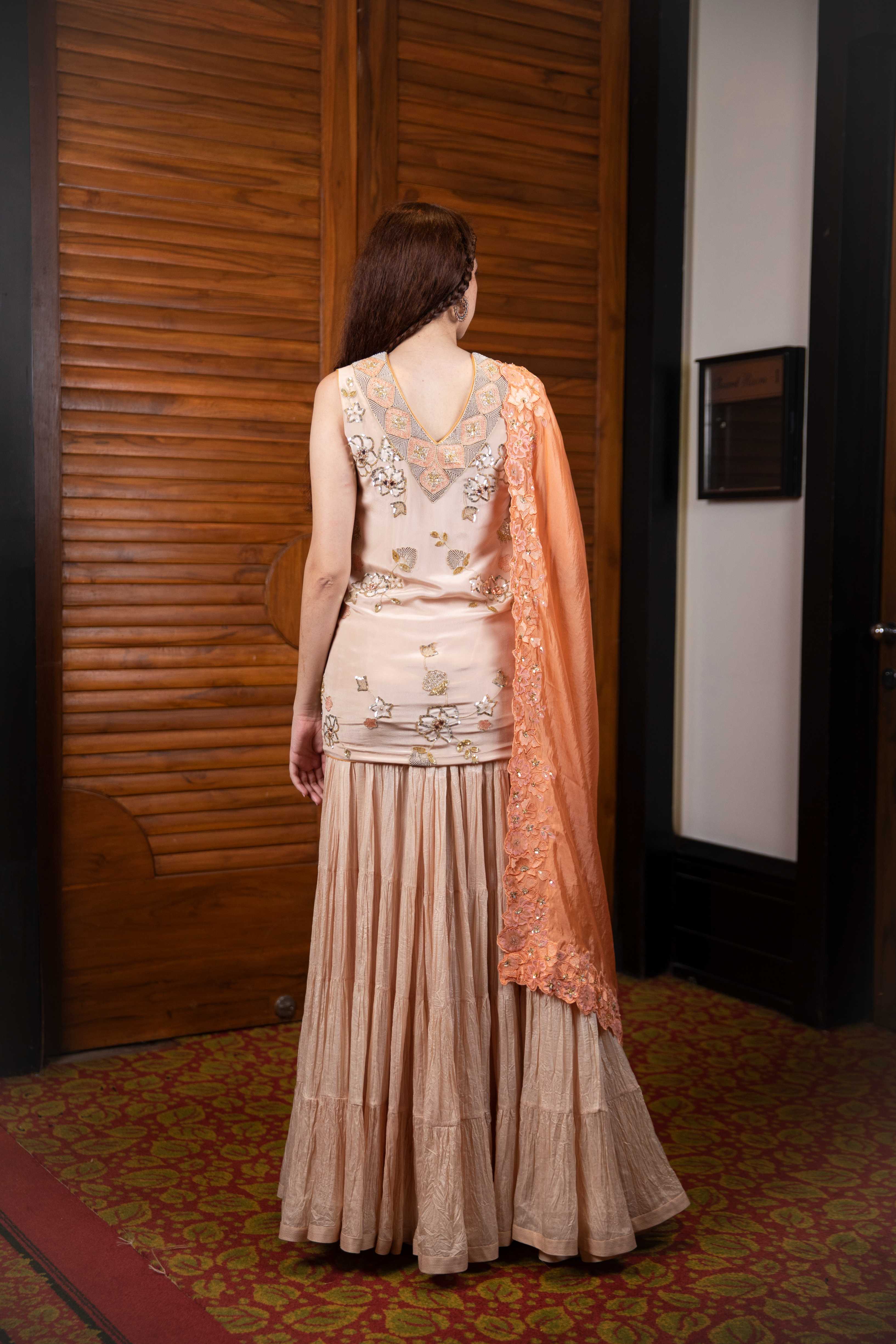Beige Kurta with Skirt & Dupatta Set