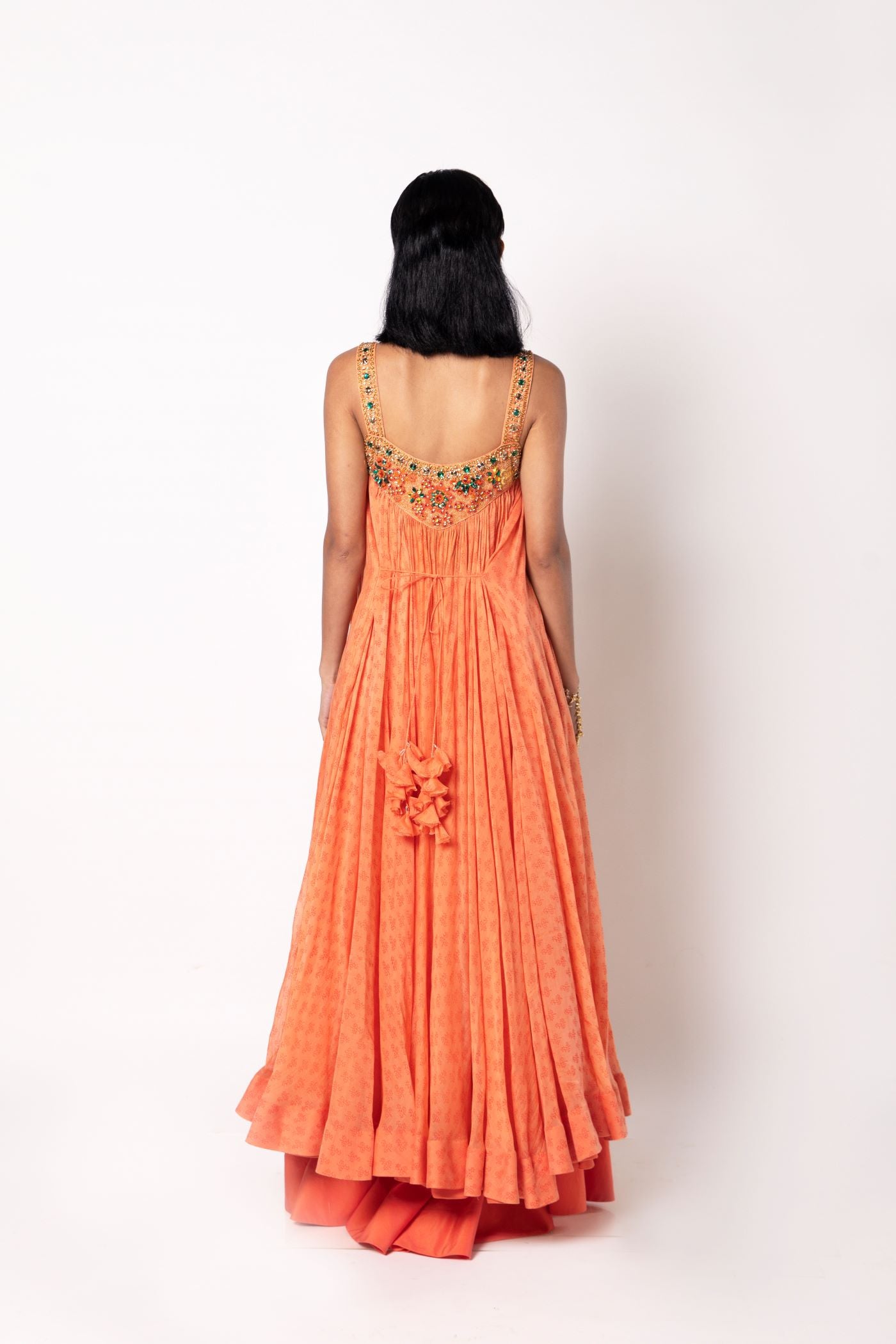 Melon Orange Dress  with Pallazo Pants Set
