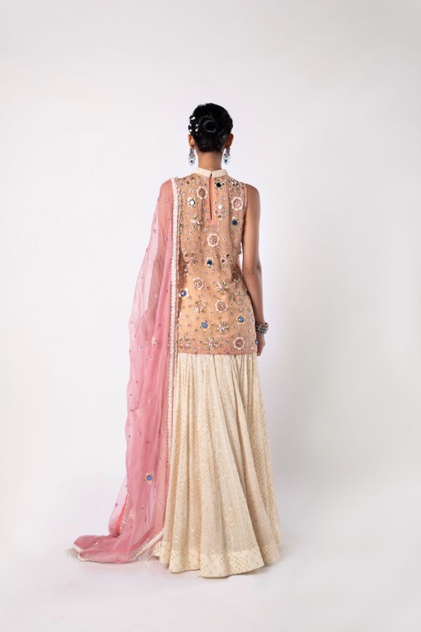 Roseate Pink Short kurta with Sharara & Dupatta Set