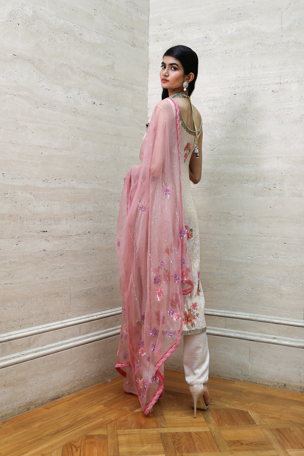 Beige Kurta Palazzo and Dupatta Set