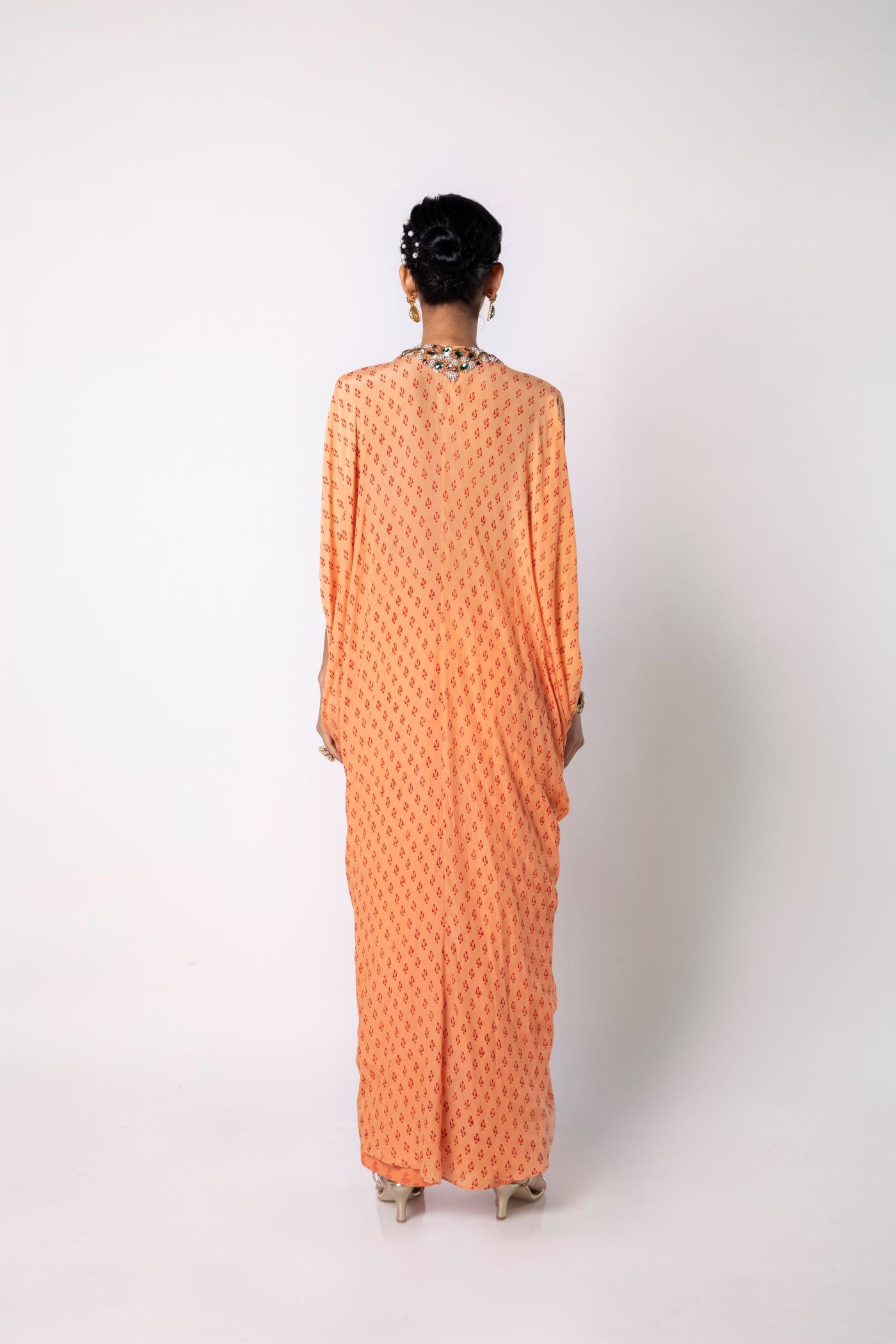 Melon Orange Kaftan with Straight Pants Set
