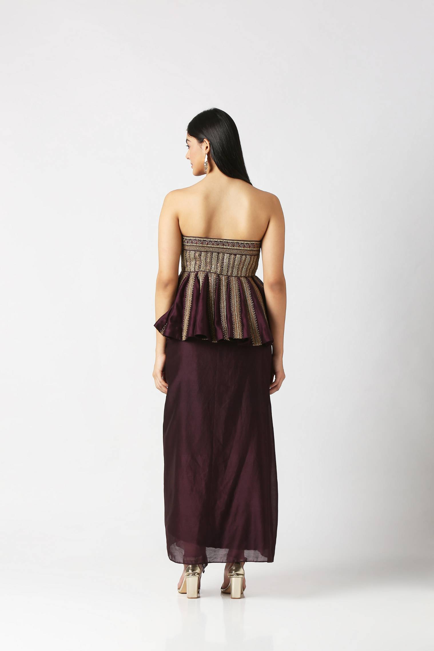 Berry Purple Peplum Top With Frill Skirt