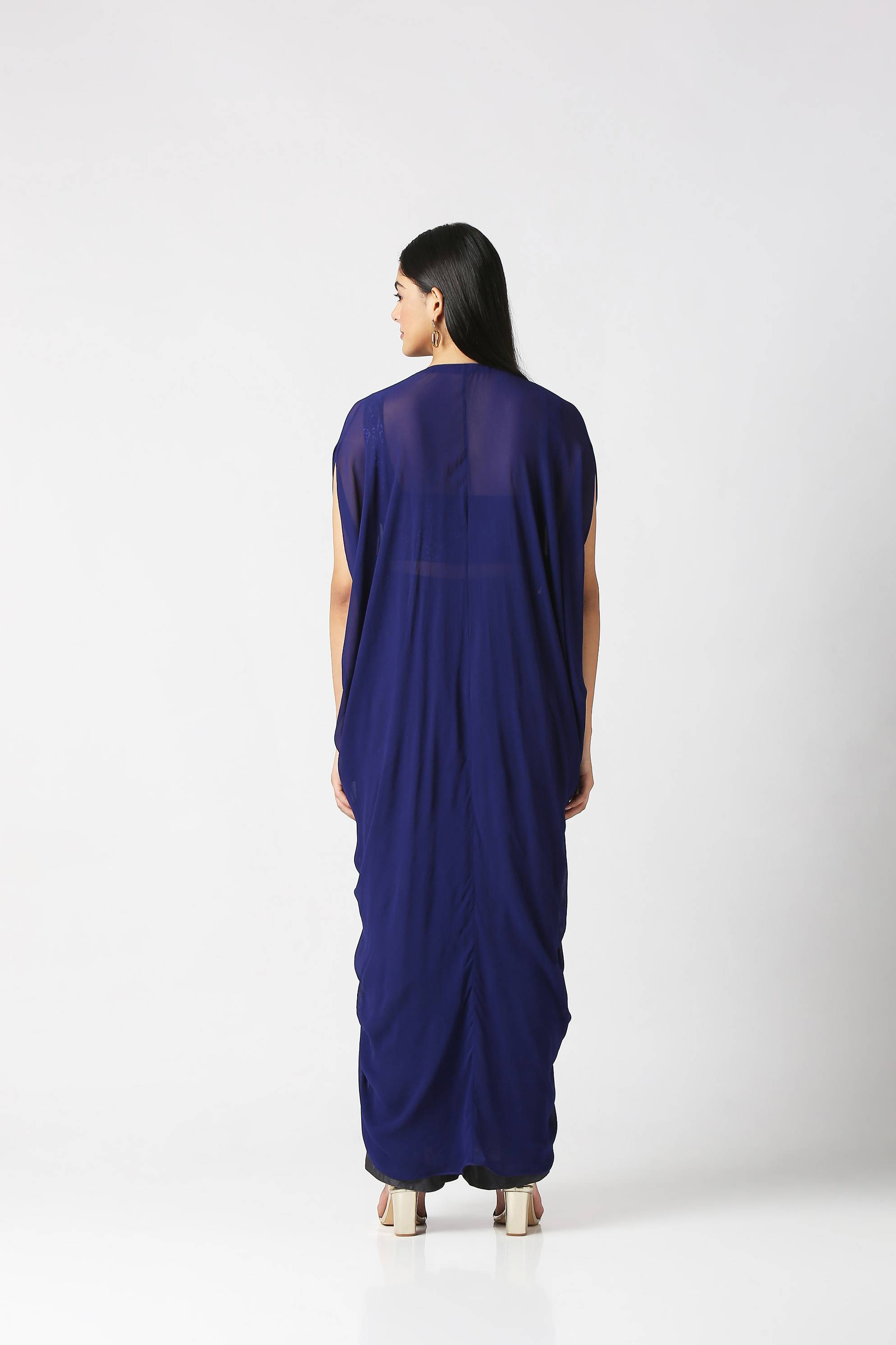 Navy Blue Cape with Crop Top & Palazzo