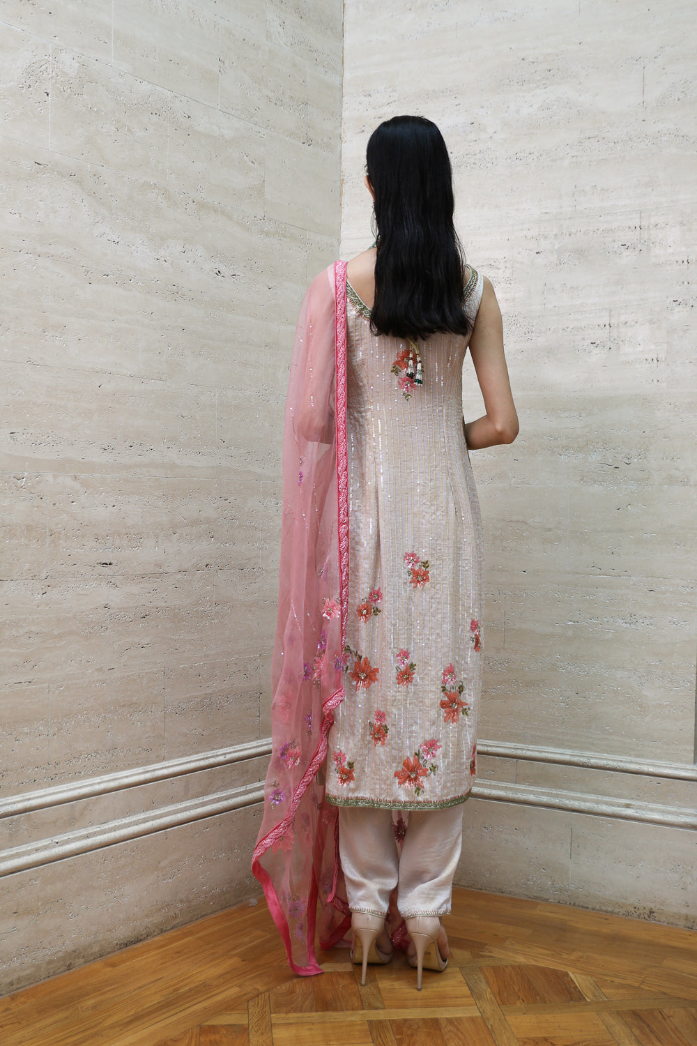 Beige Kurta Palazzo and Dupatta Set
