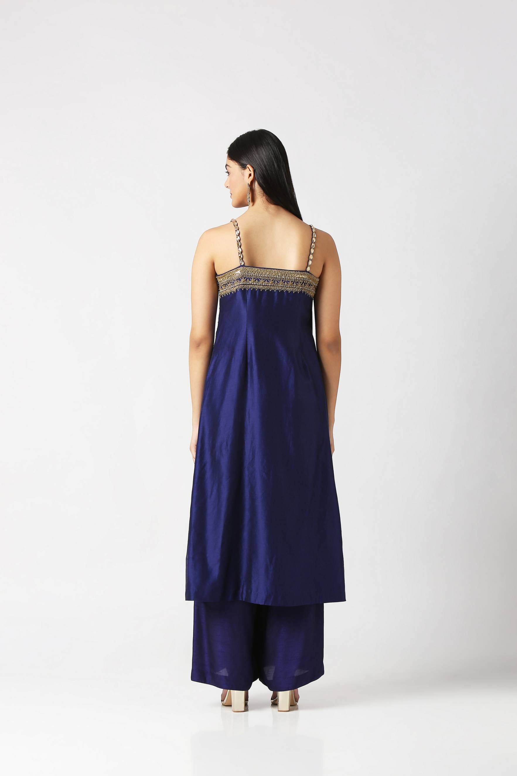 Navy Blue Strap Kurta With Palazzo Set