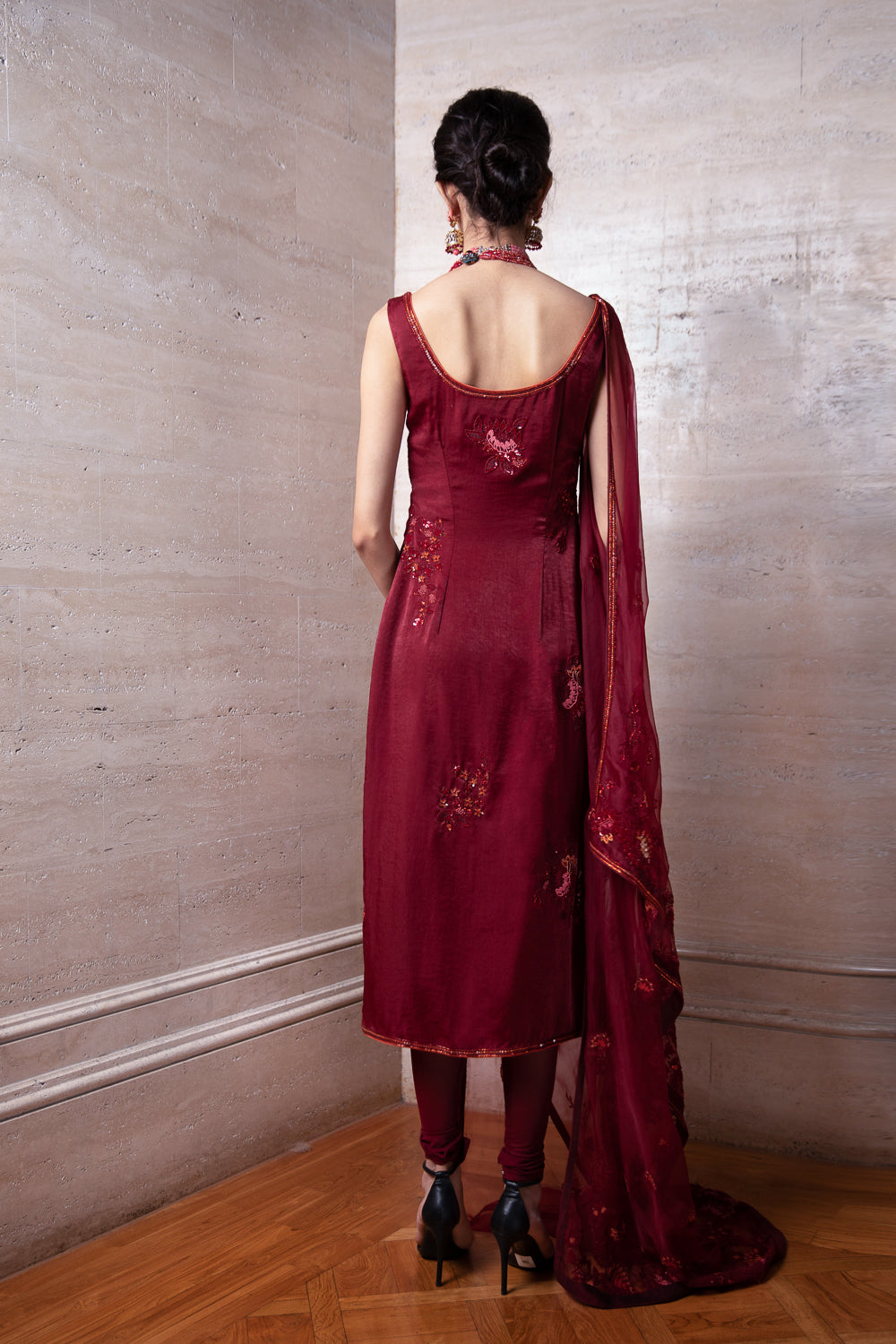 Maroon Kurta Palazzo and Dupatta Set