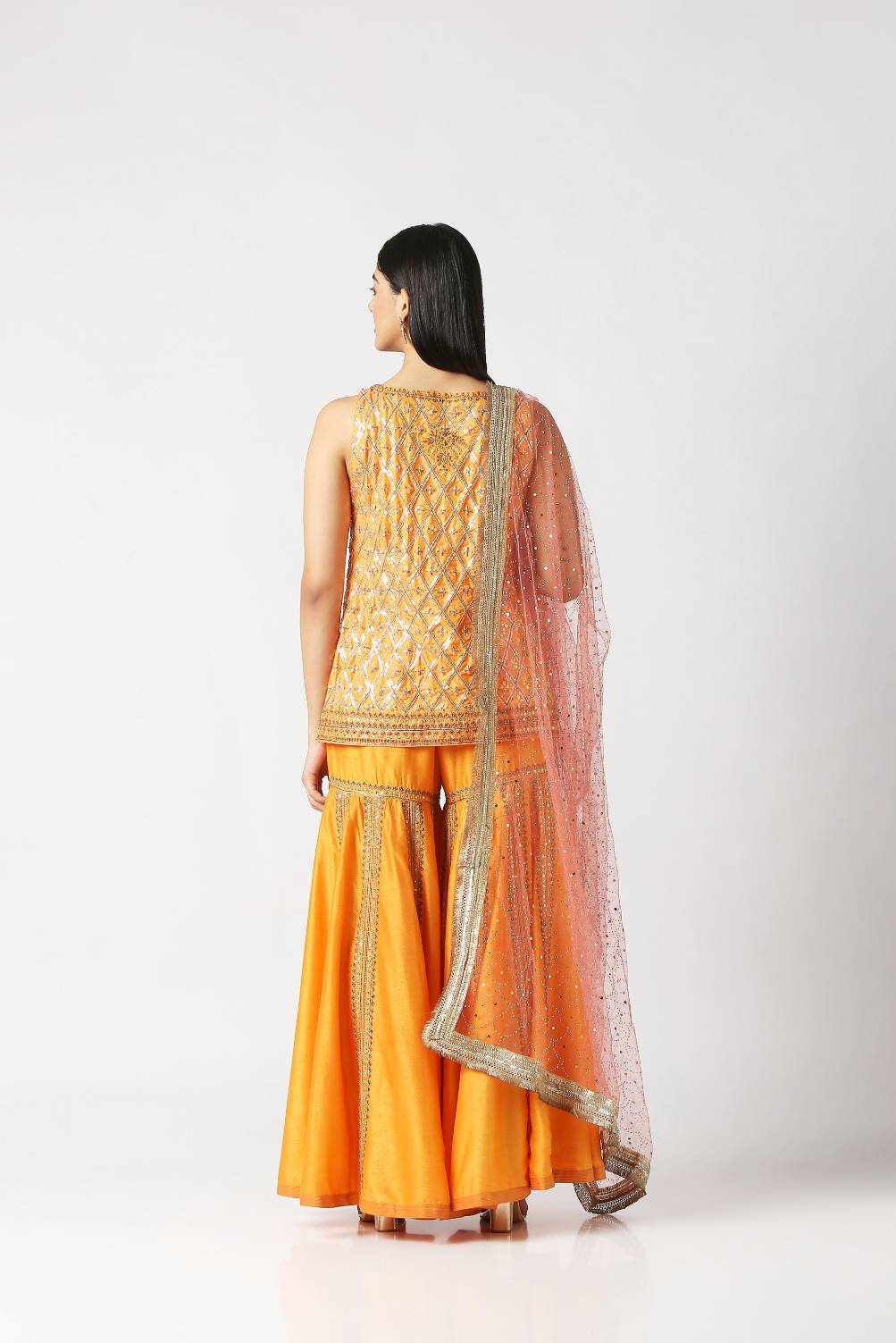 Mango Yellow Short Heavy Kurta with Panelled Sharara Set