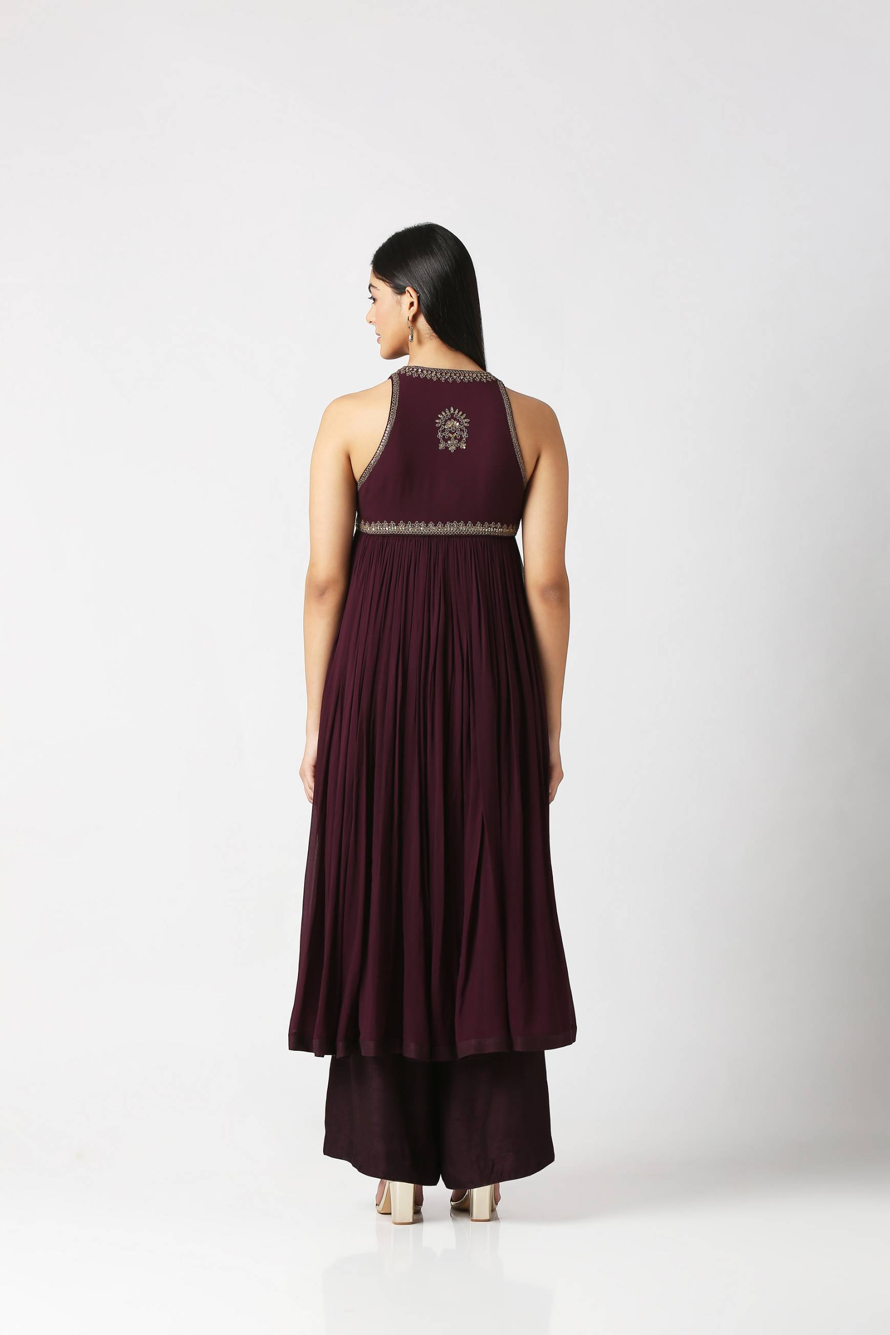 Berry Purple Gathered Kurta with Palazzo Pant