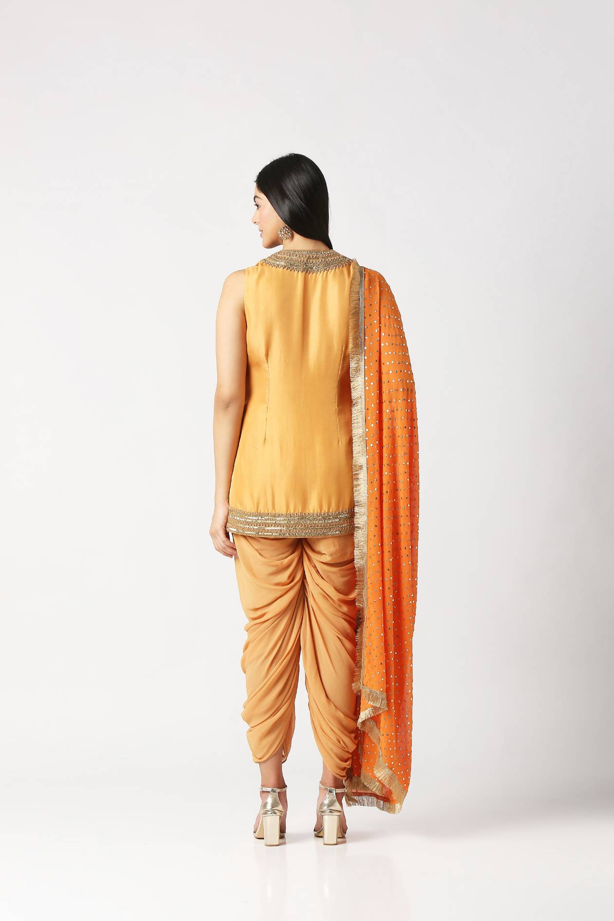 Sunflower Yellow Short Kurta With Gathered Patiala & Dupatta Set