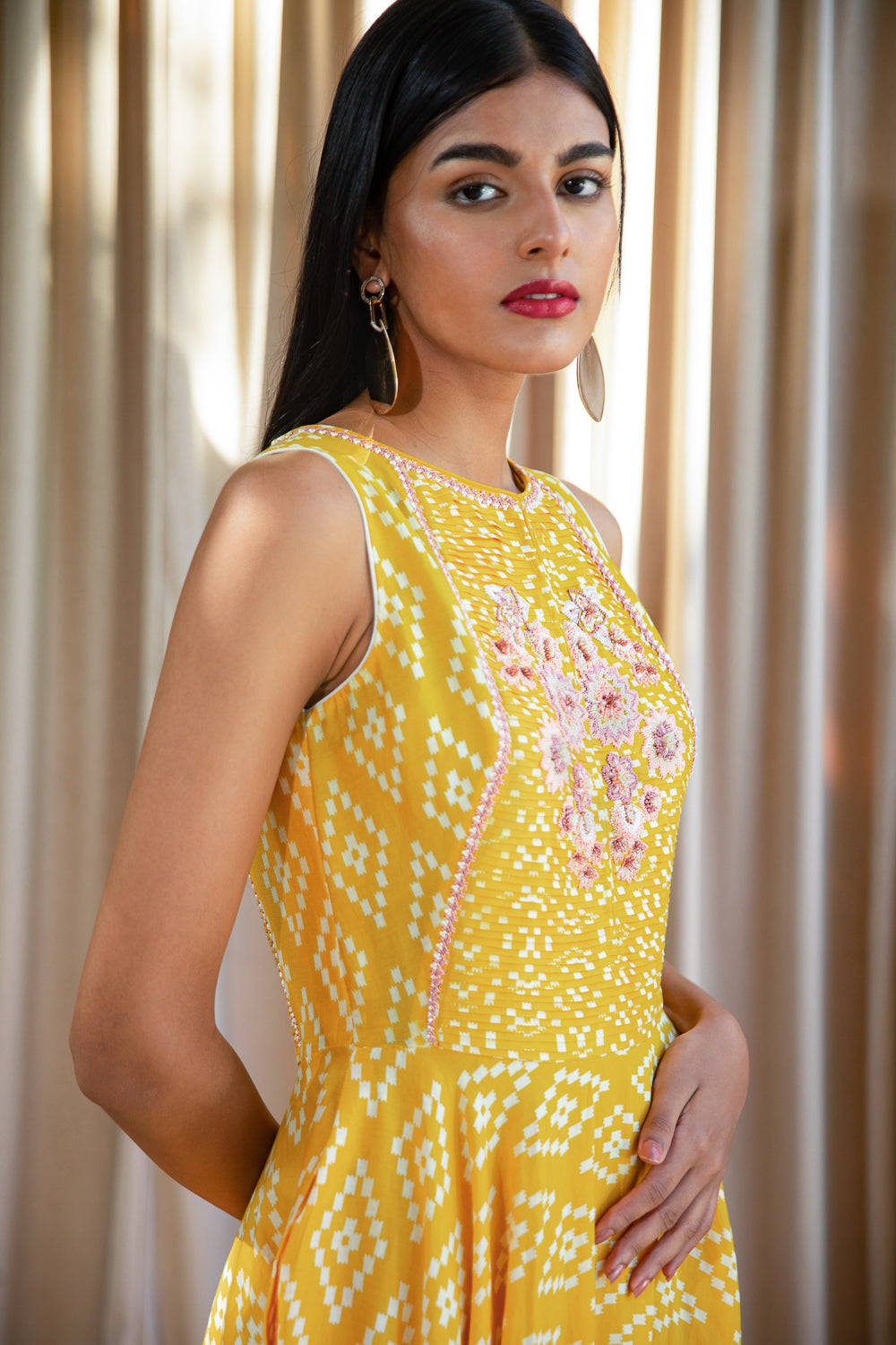 Yellow Flared Dress with Full Circle Flared Pallazo