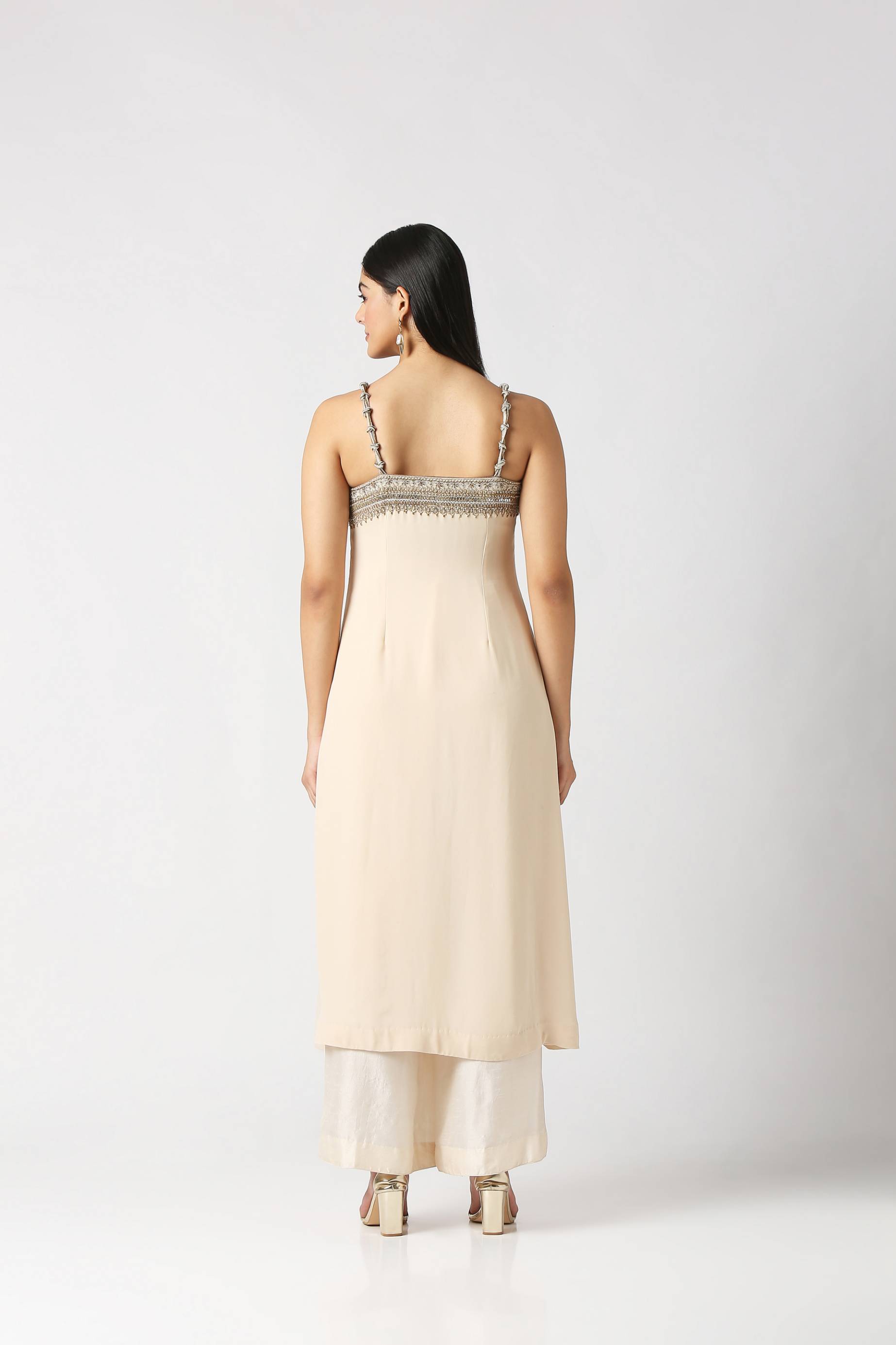 Ivory Strap Kurta With Palazzo Set
