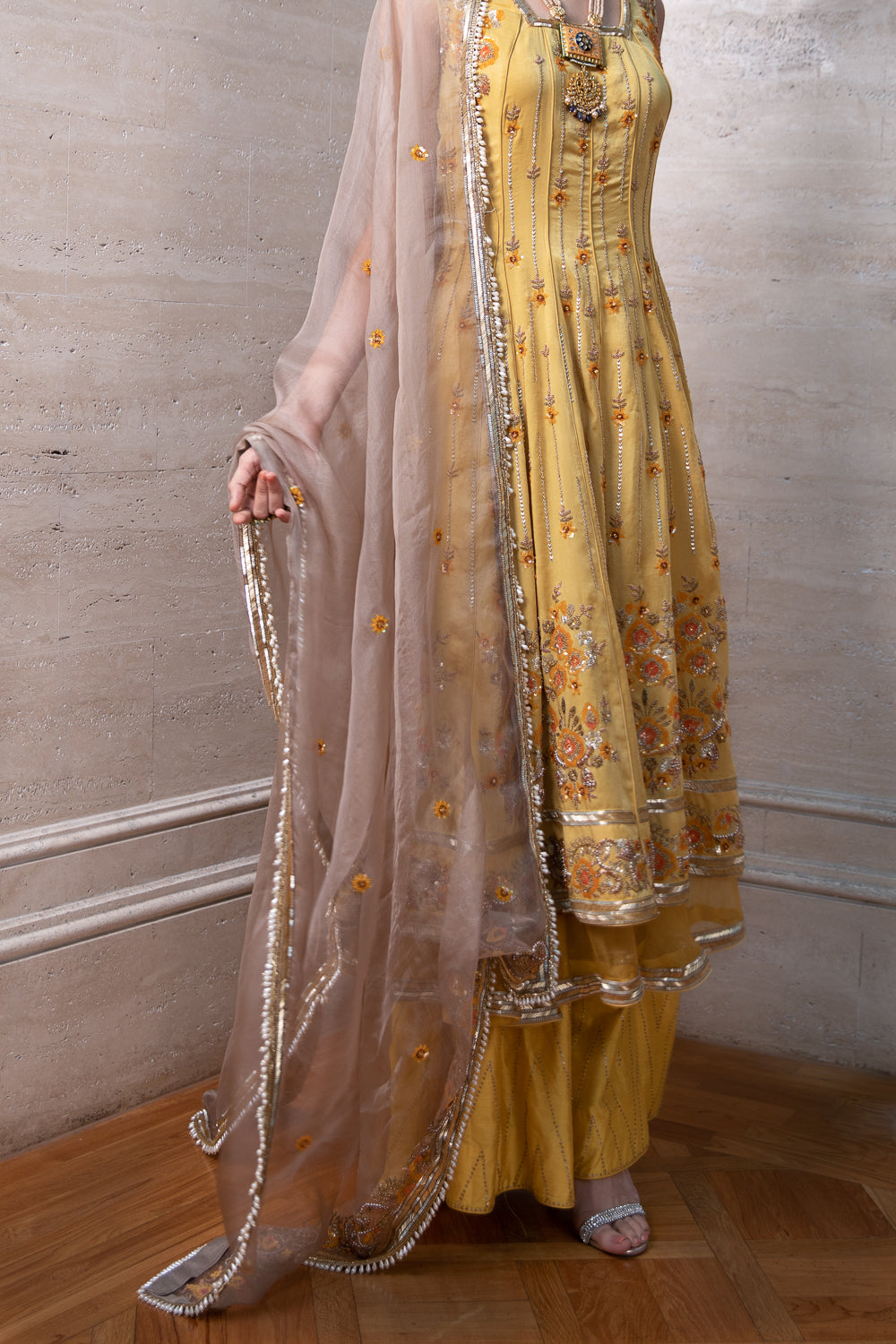 Yellow Anarkali Churidar and Dupatta Set