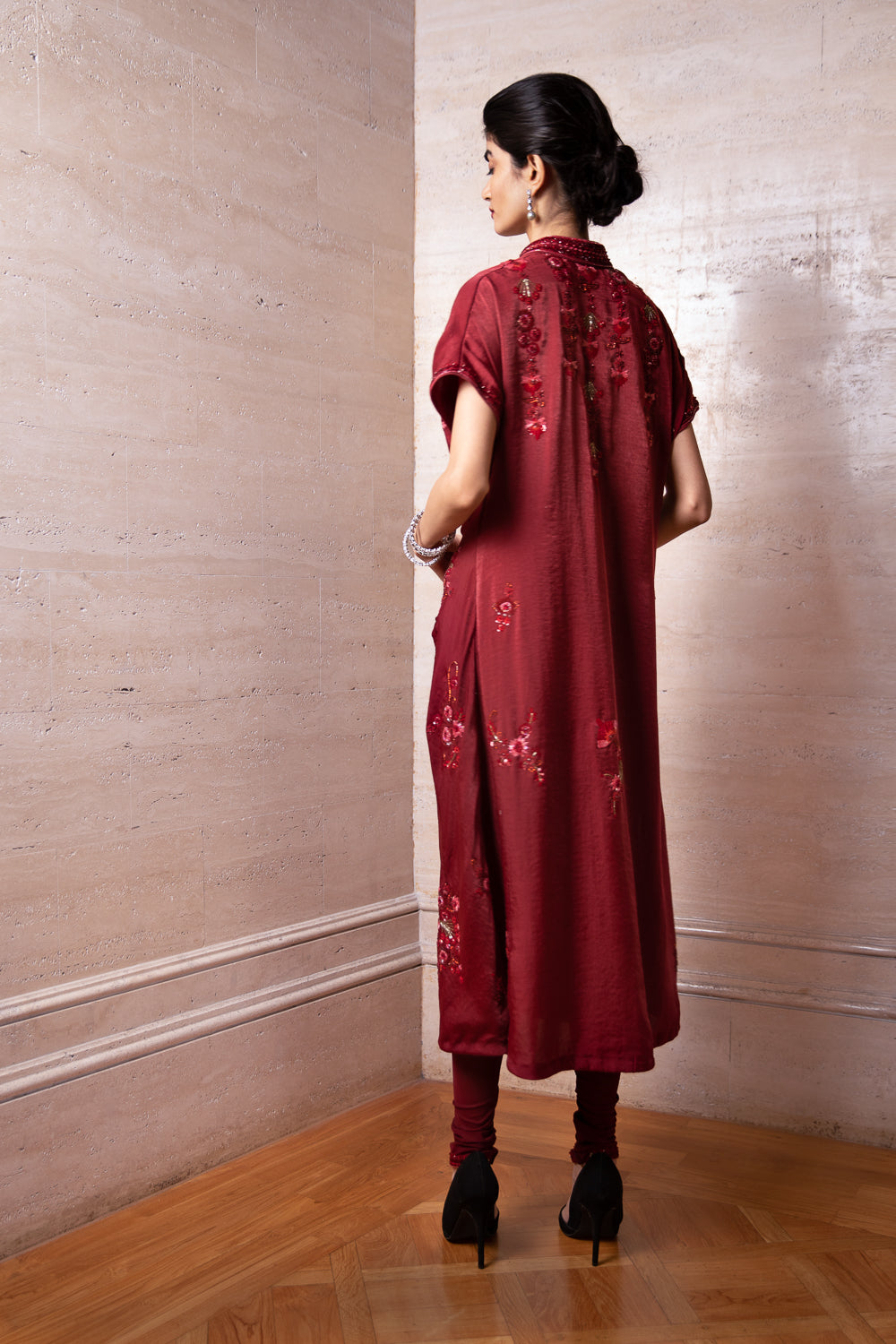 Maroon Kaftan with Churidar Set