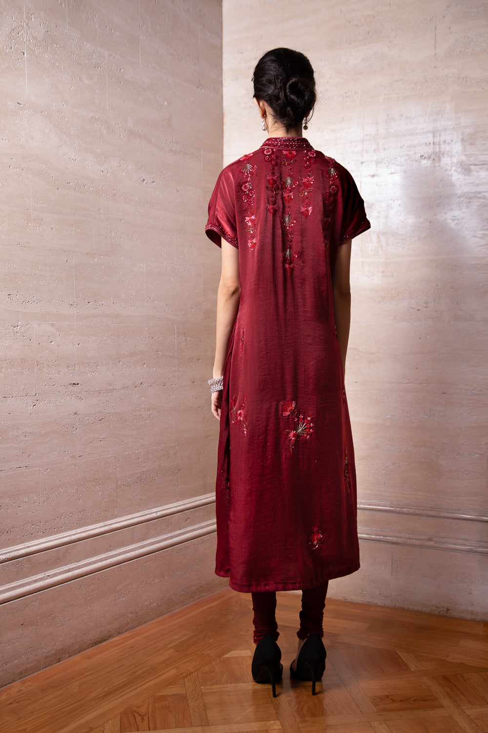 Maroon Kaftan with Churidar Set