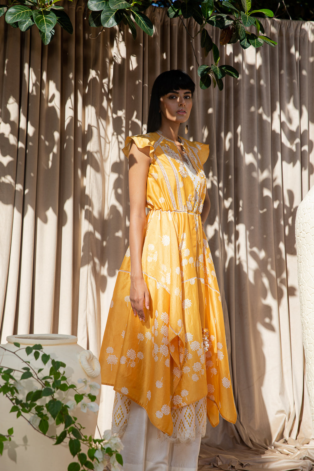 Yellow Jacket with Straight Kurta & Pallazo Pants