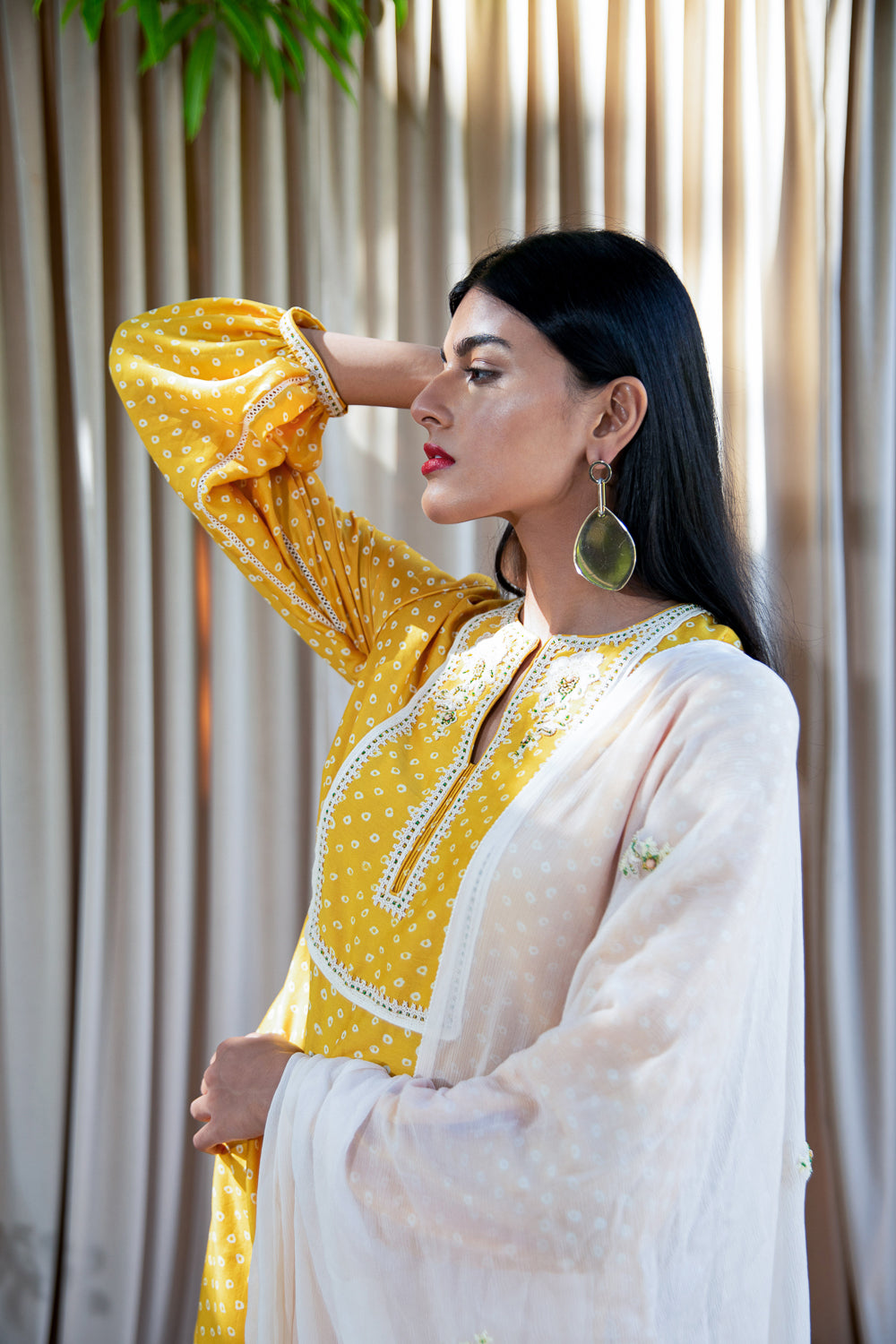 Yellow Short Kurta with Gharara And Dupatta