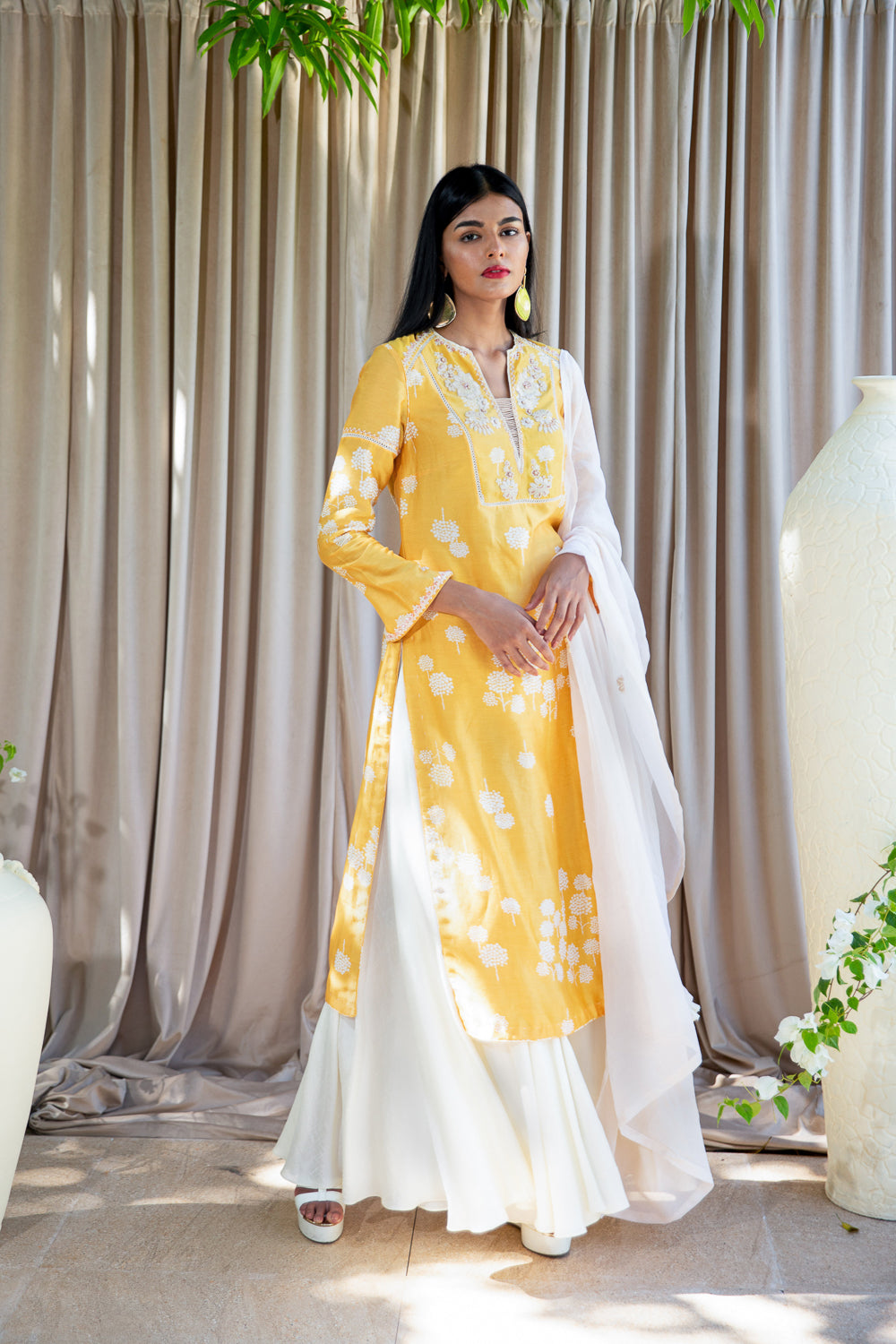 Yellow Kurta With Flared Pallazo and Dupatta
