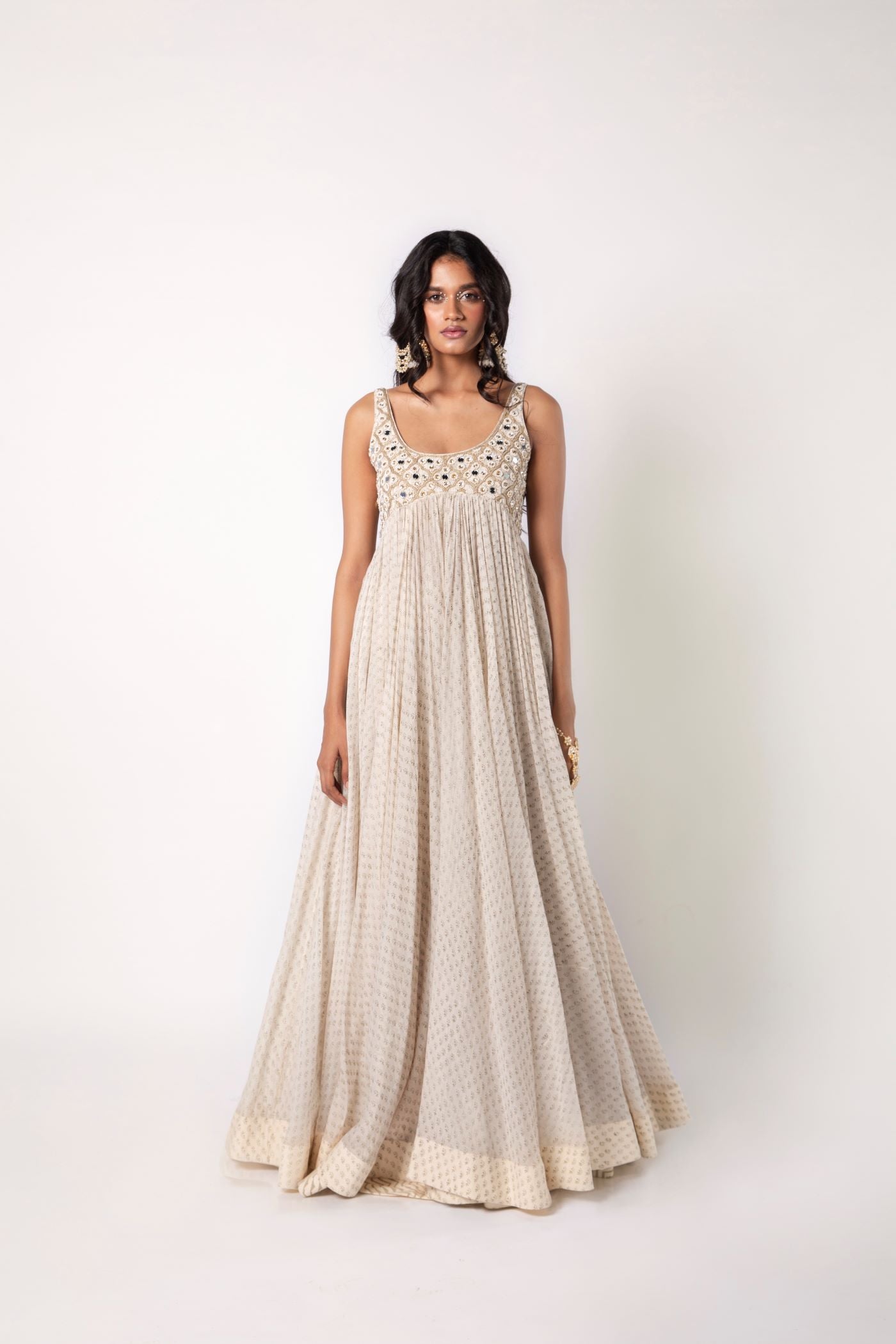 Ivory Flared Dress with Pallazo Set