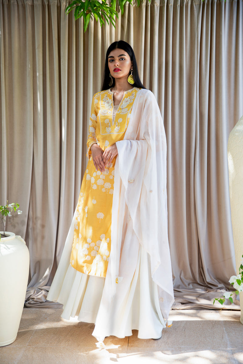 Yellow Kurta With Flared Pallazo and Dupatta – Labbada Store