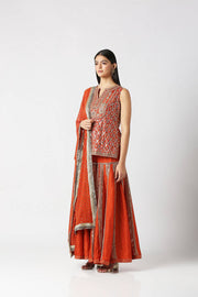 Orangeade Short Kurta And Panelled Sharara Set