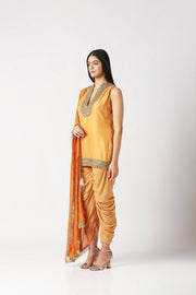 Sunflower Yellow Short Kurta With Gathered Patiala & Dupatta Set