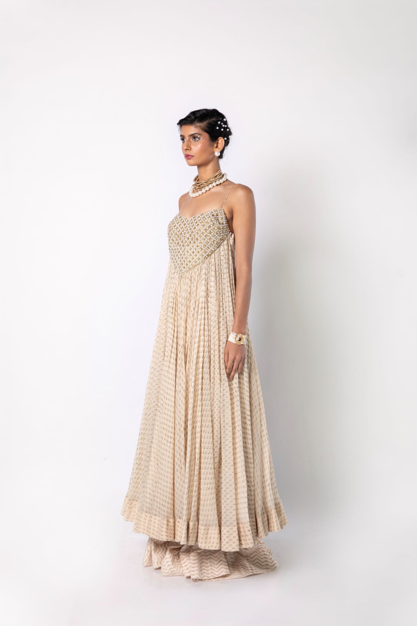 Ivory Strap Flared Dress with Pallazo Set