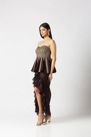 Berry Purple Peplum Top With Frill Skirt