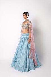 Dusk Blue Lehenga & Sweetheart Blouse with Dupatta Set